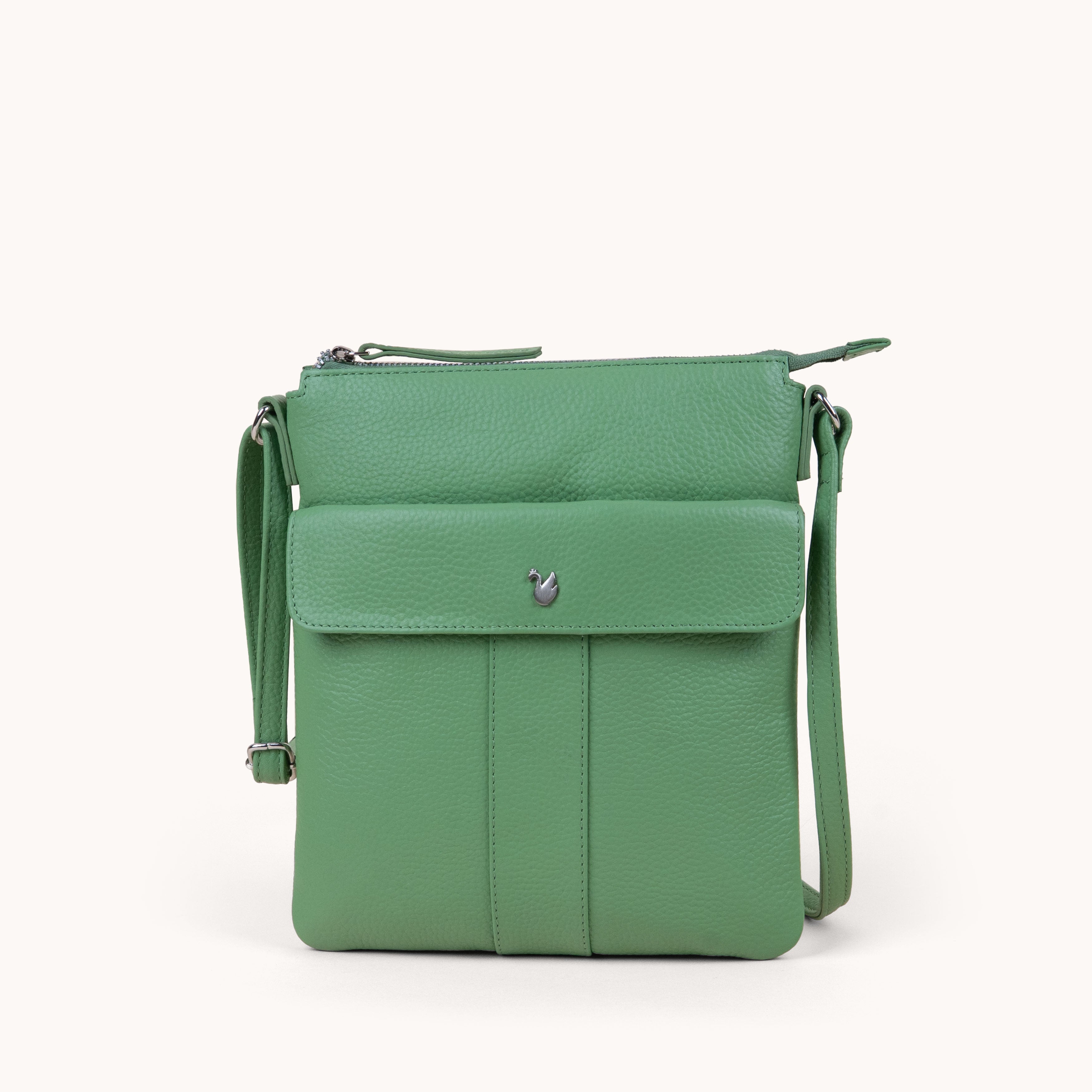 'AMBA' Matcha Green Pebble Grain Real Leather Crossbody Bag