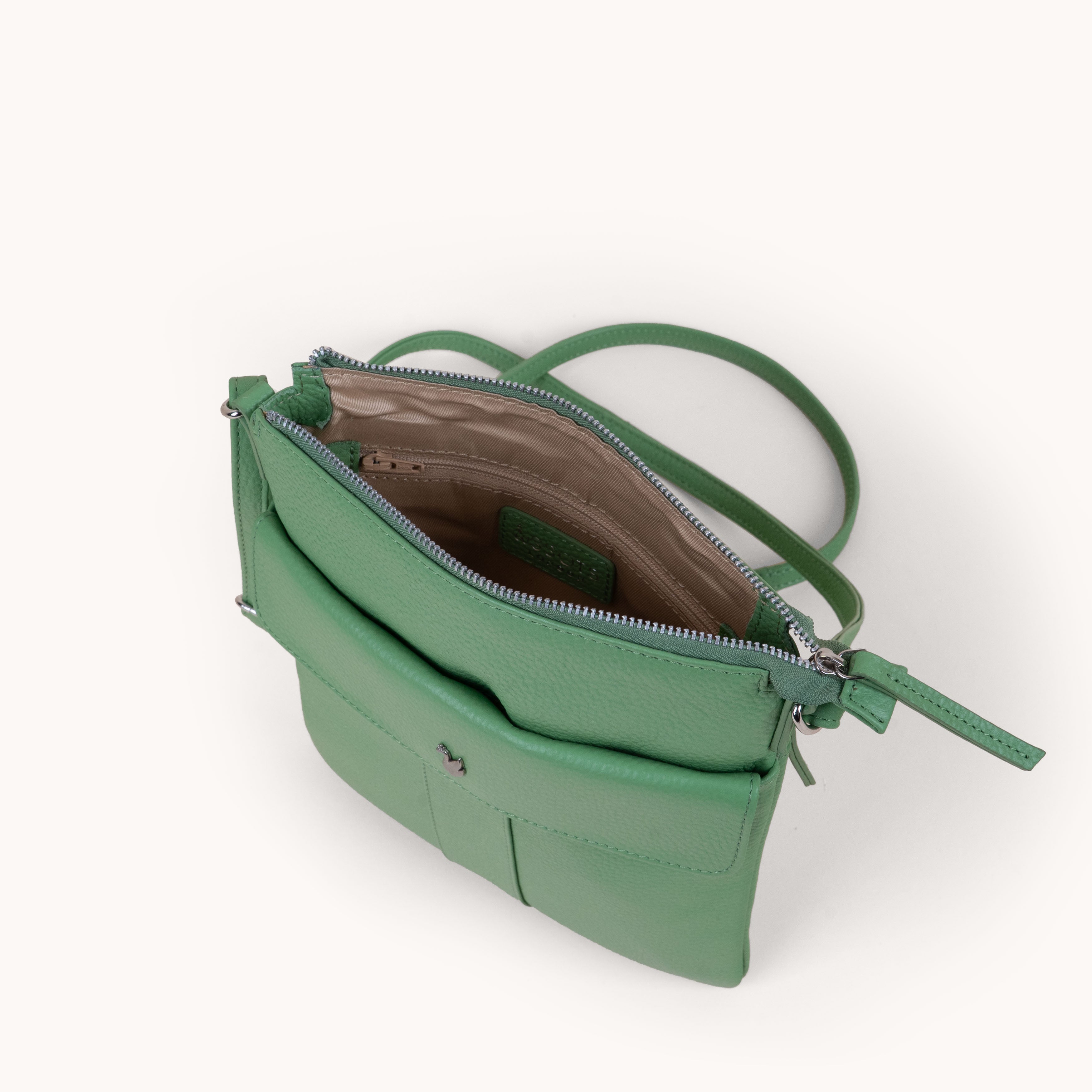'AMBA' Matcha Green Pebble Grain Real Leather Crossbody Bag