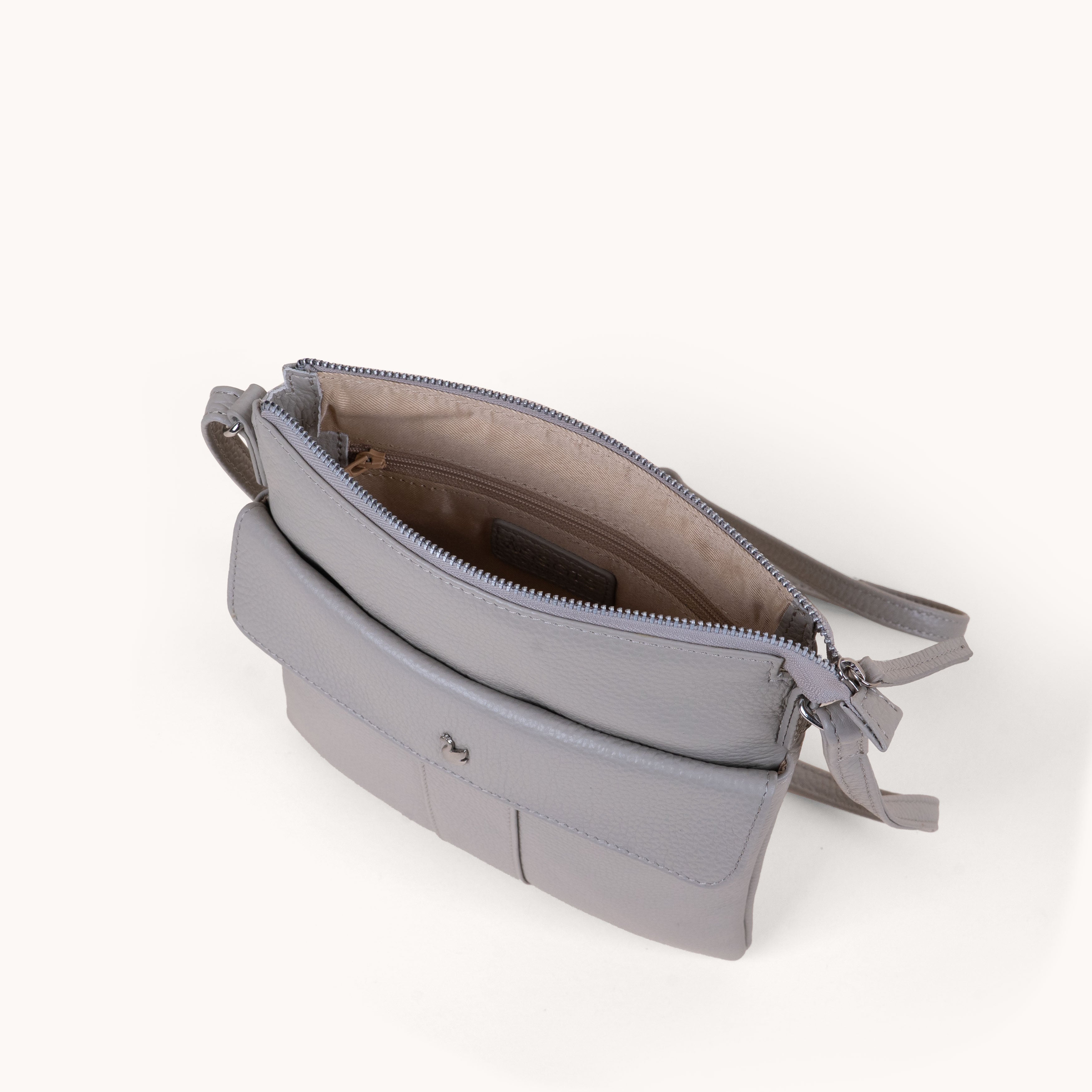 'AMBA' Fog Grey Pebble Grain Real Leather Crossbody Bag