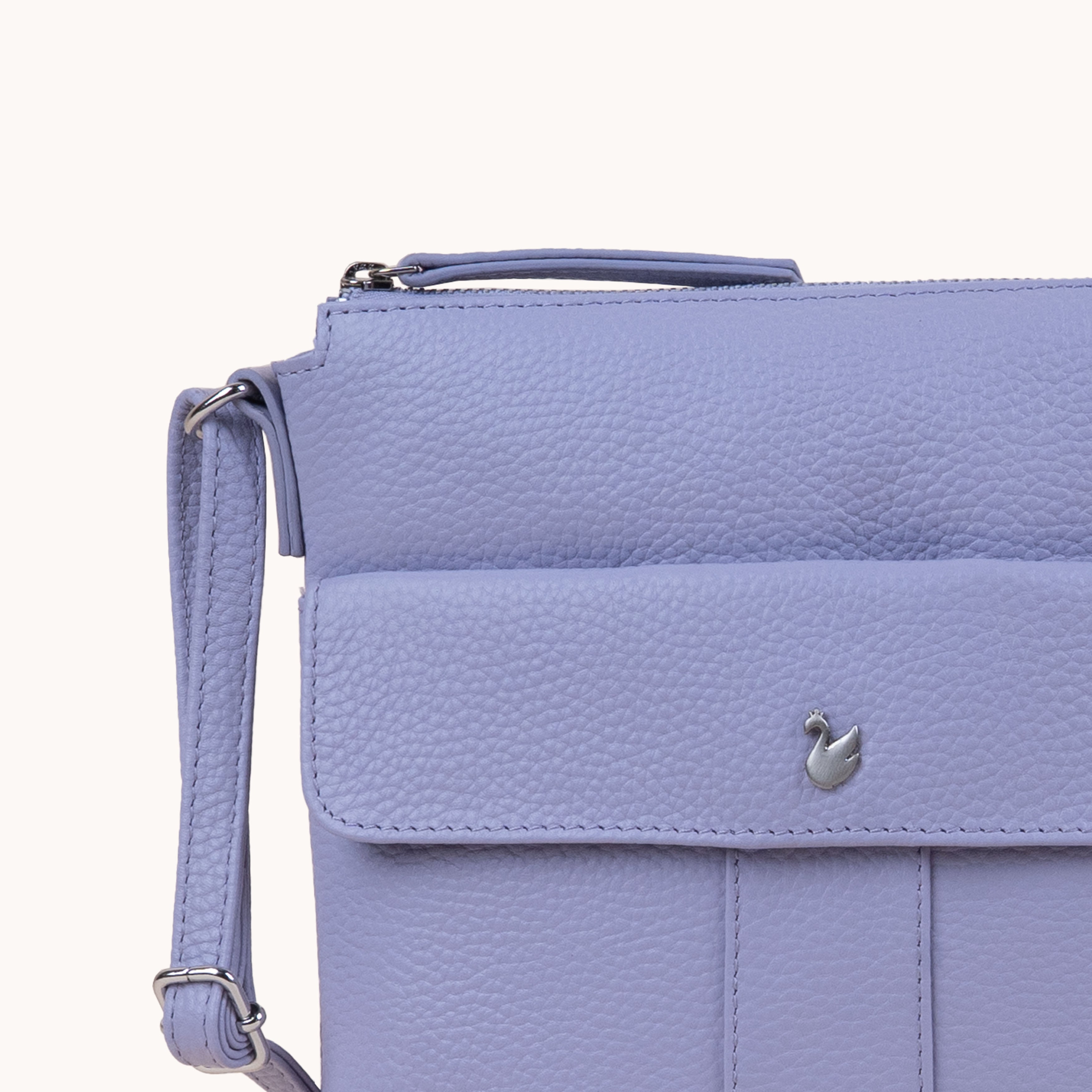 'AMBA' Lilac Pebble Grain Real Leather Crossbody Bag