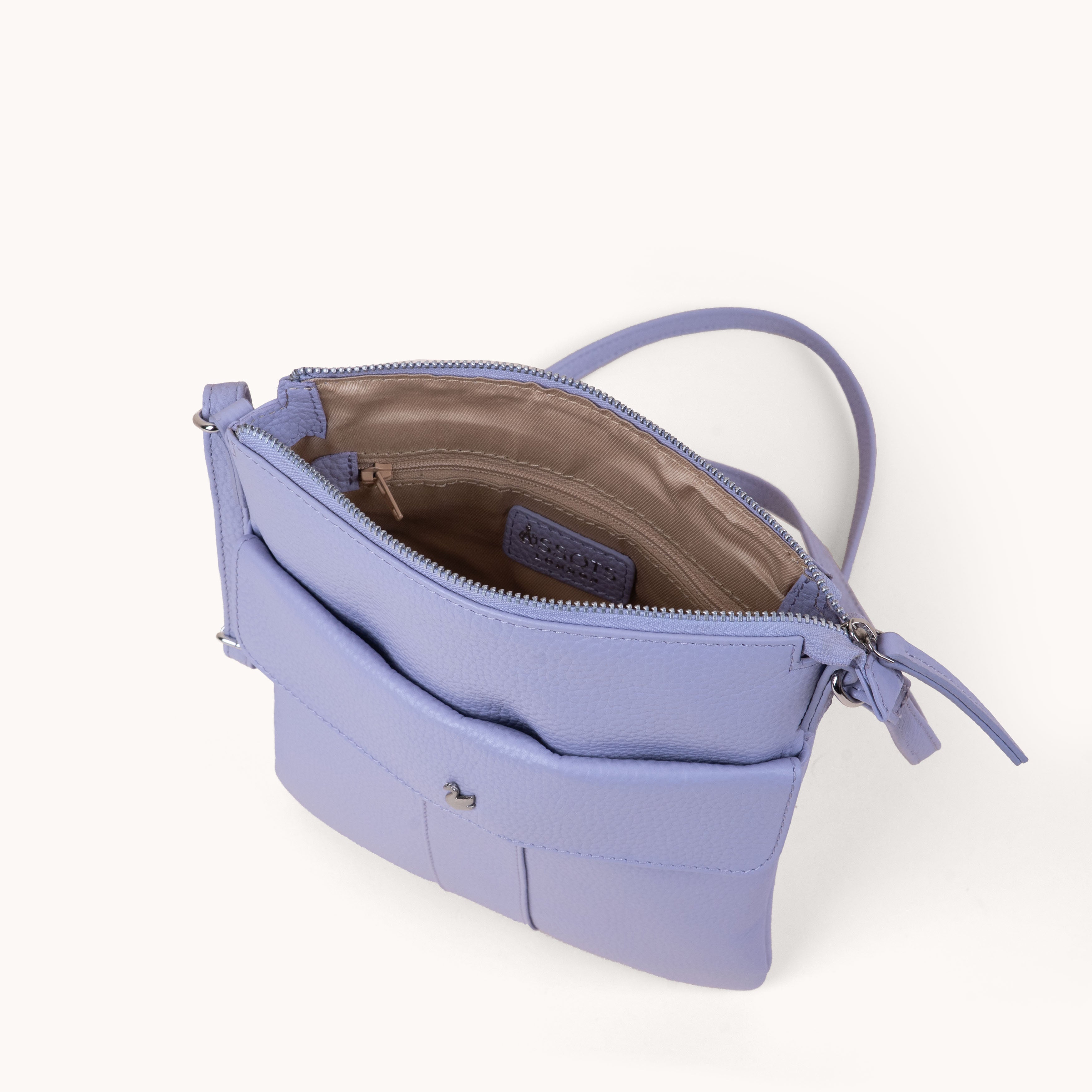 'AMBA' Lilac Pebble Grain Real Leather Crossbody Bag