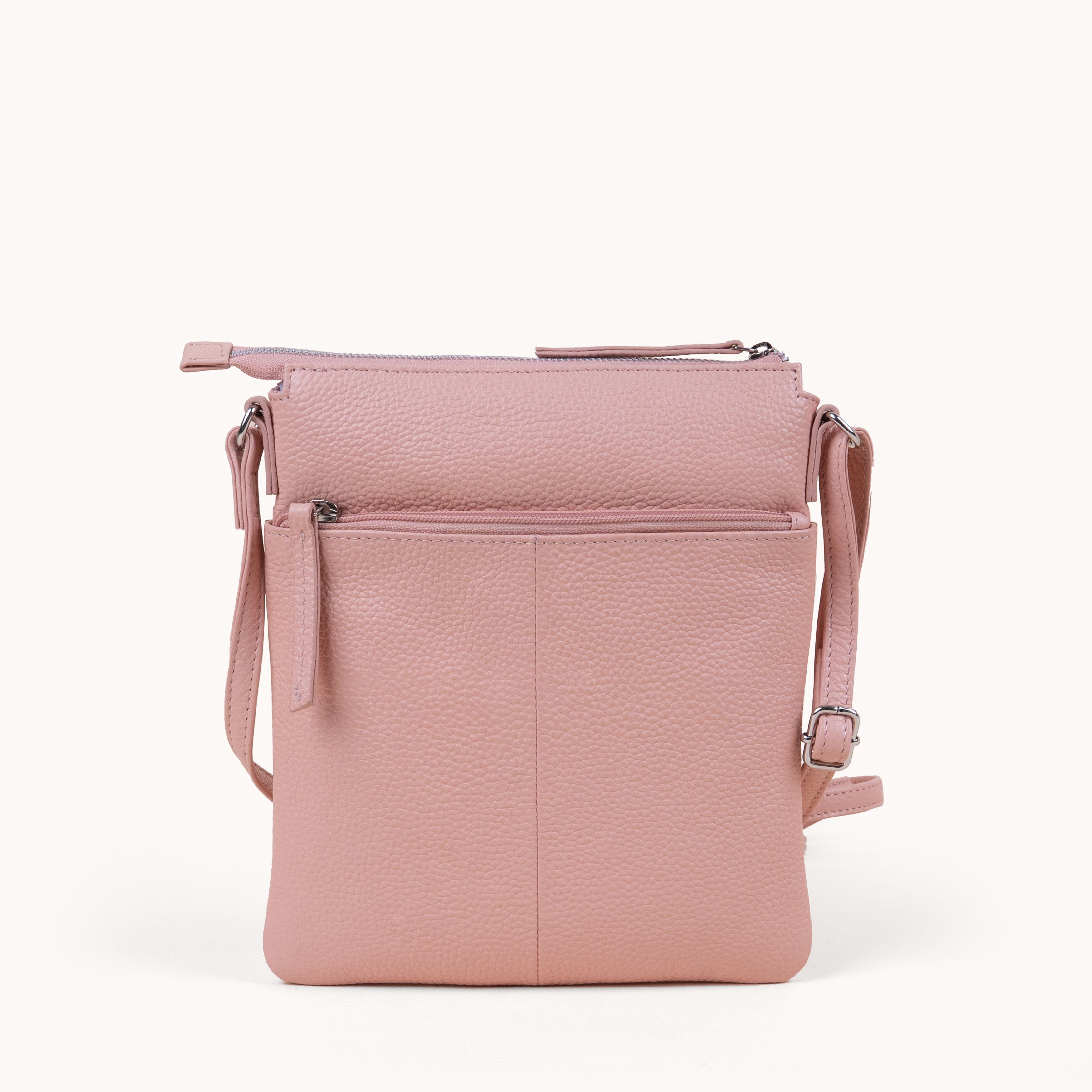 'AMBA' Peach Pebble Grain Real Leather Crossbody Bag
