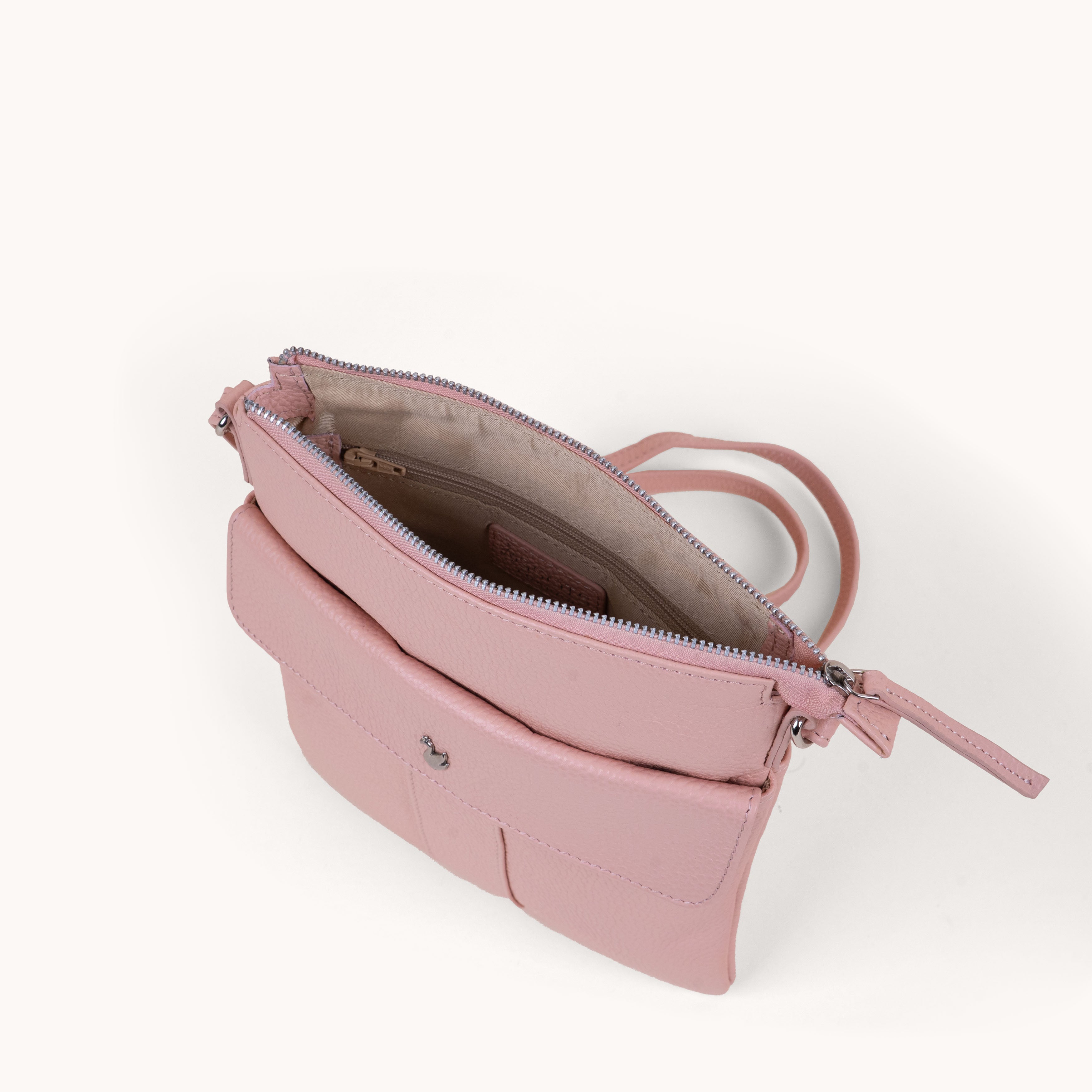 'AMBA' Peach Pebble Grain Real Leather Crossbody Bag
