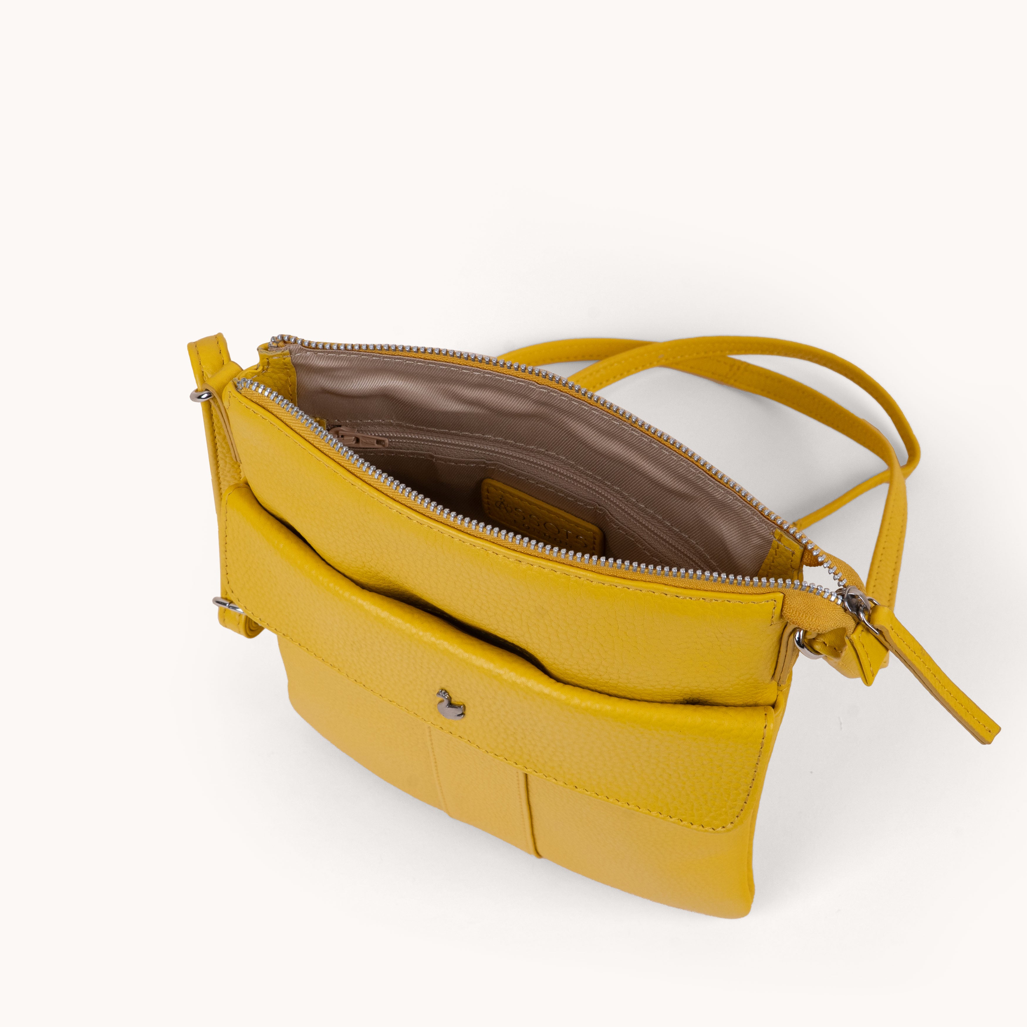 'AMBA' Sunflower Pebble Grain Real Leather Crossbody Bag