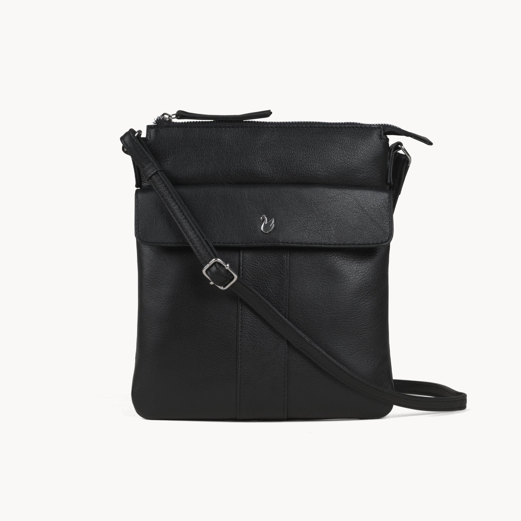 'AMBA' Black Soft Nappa Full Grain Real Leather Crossbody Bag