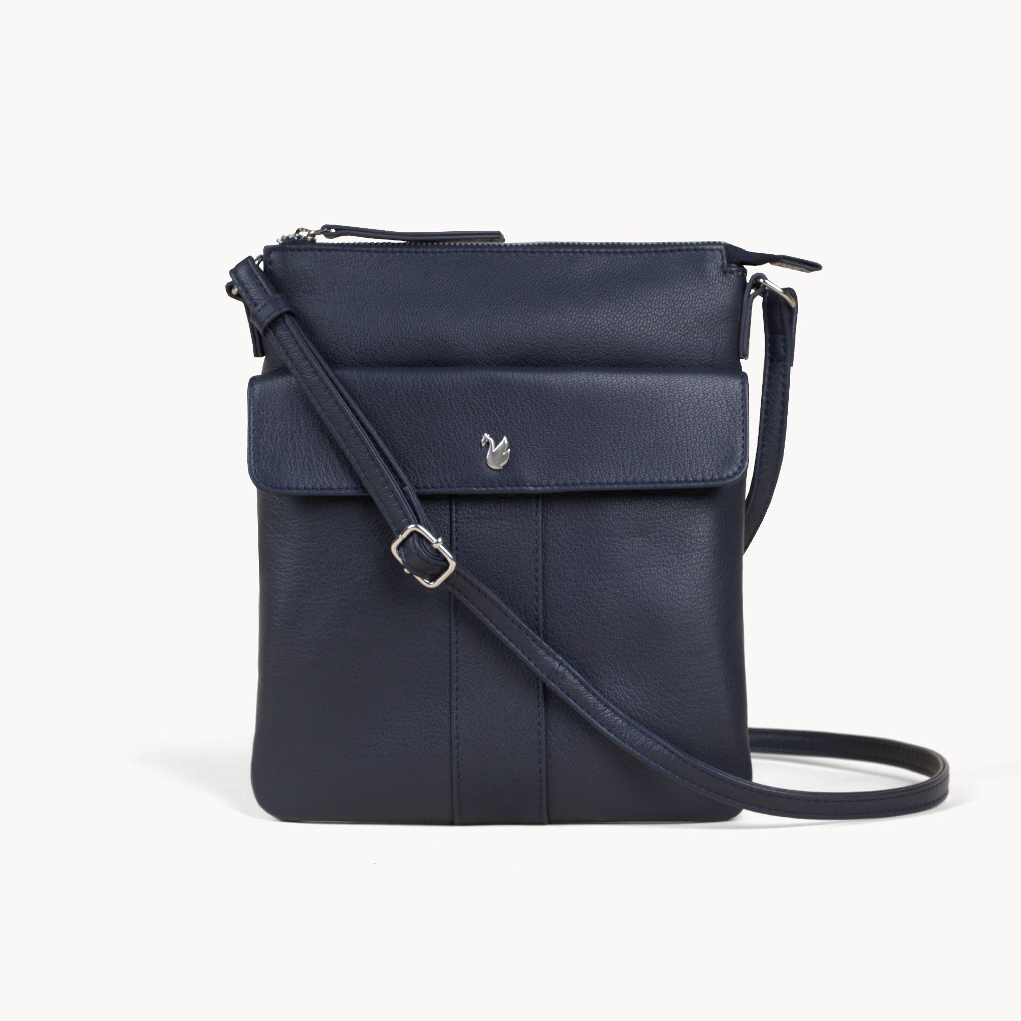 'AMBA' Navy Soft Nappa Full Grain Real Leather Crossbody Bag