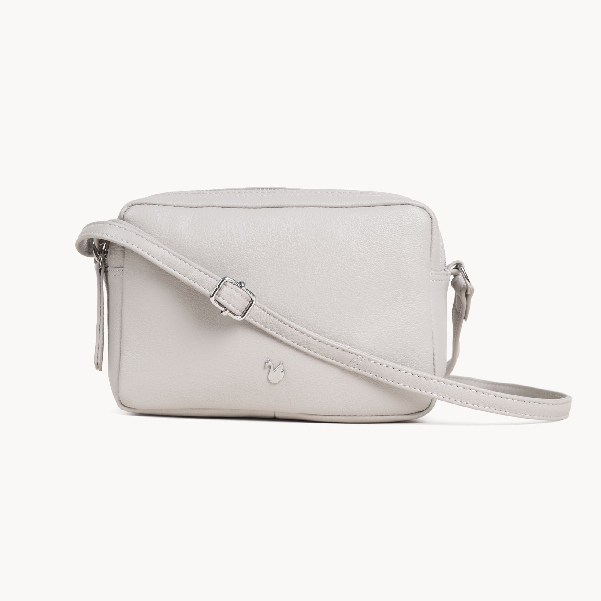 'AVON' Ice Grey Soft Nappa Full Grain Real Leather Crossbody Bag