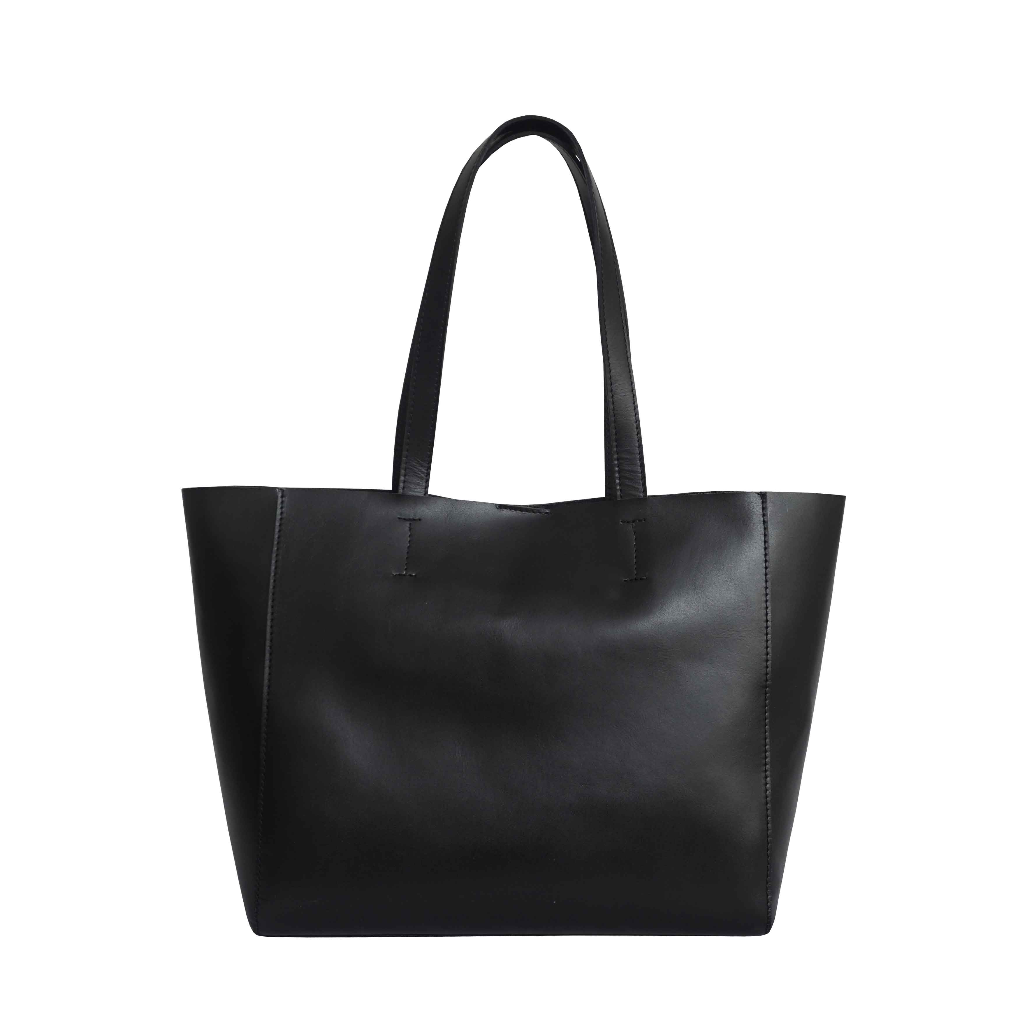 'ABINGDON' Black Real Leather Designer Tote Bag