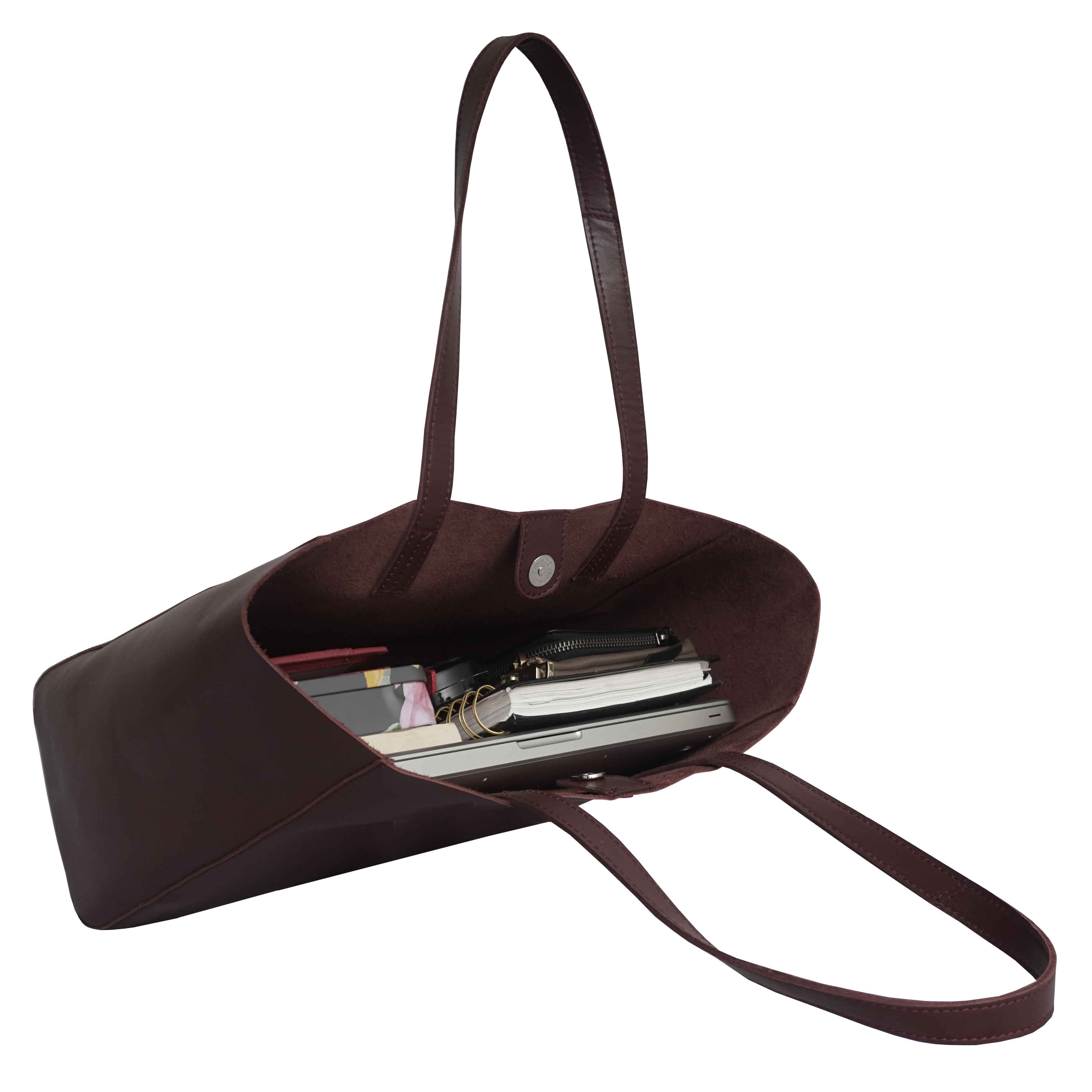 'ABINGDON' Burgundy Real Leather Unlined Designer Tote Bag