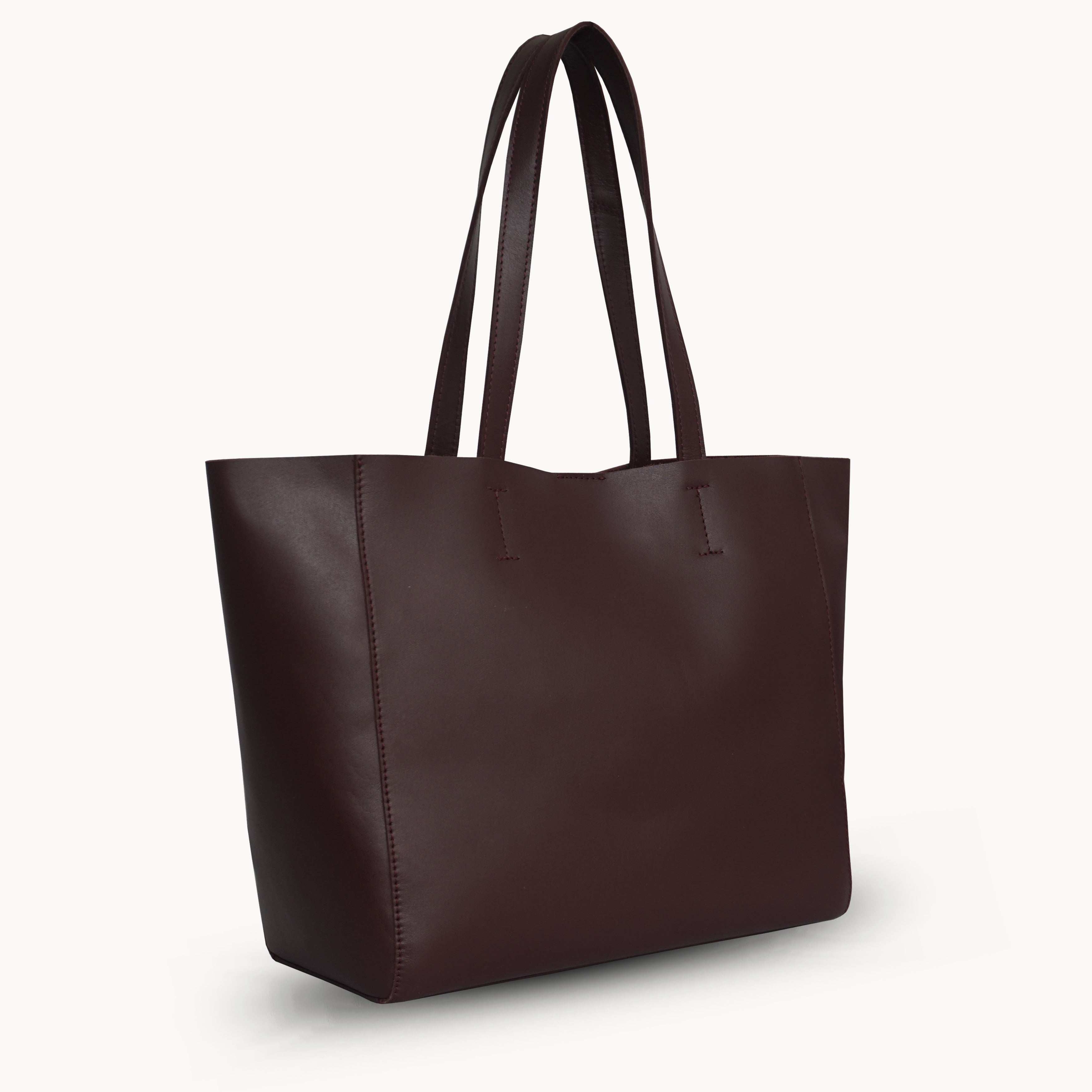 'ABINGDON' Burgundy Real Leather Unlined Designer Tote Bag