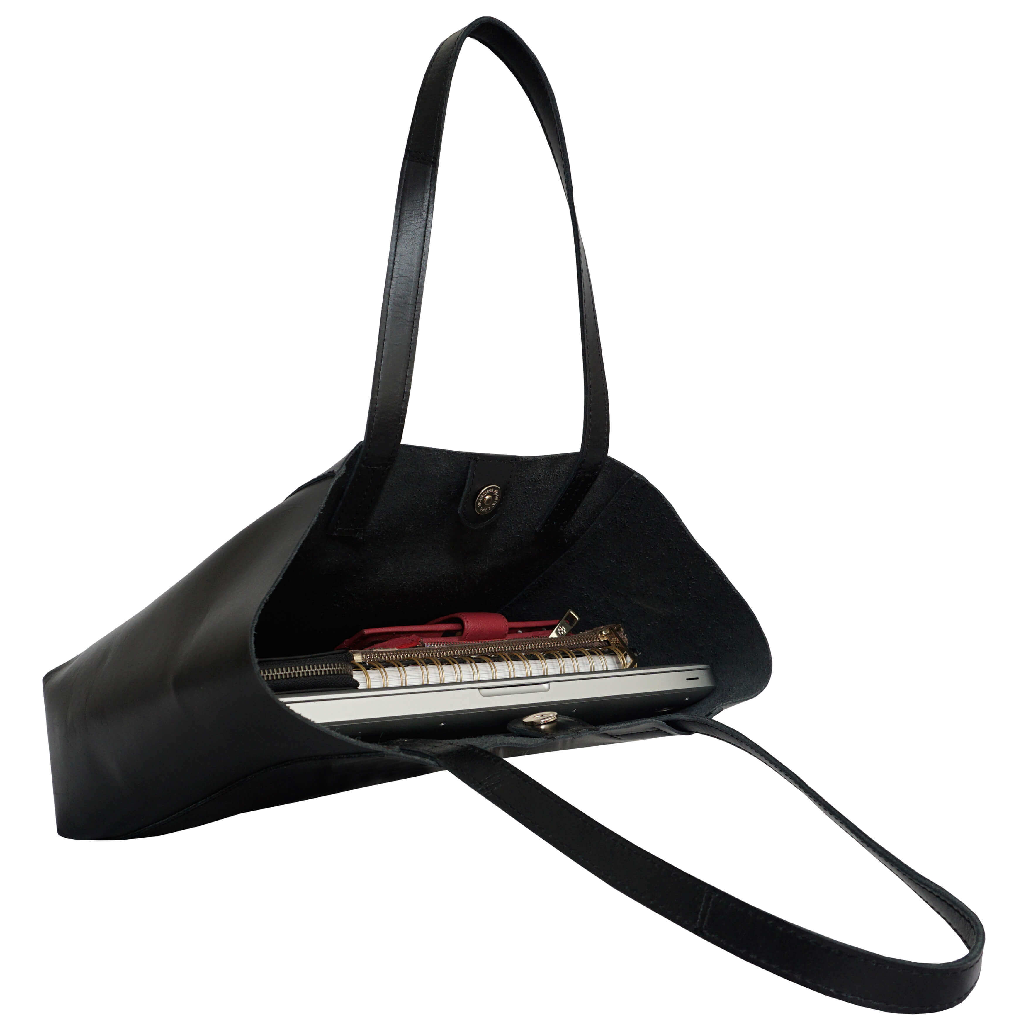 'ADELA' Black Smooth Real Leather Unlined Designer Tote Bag