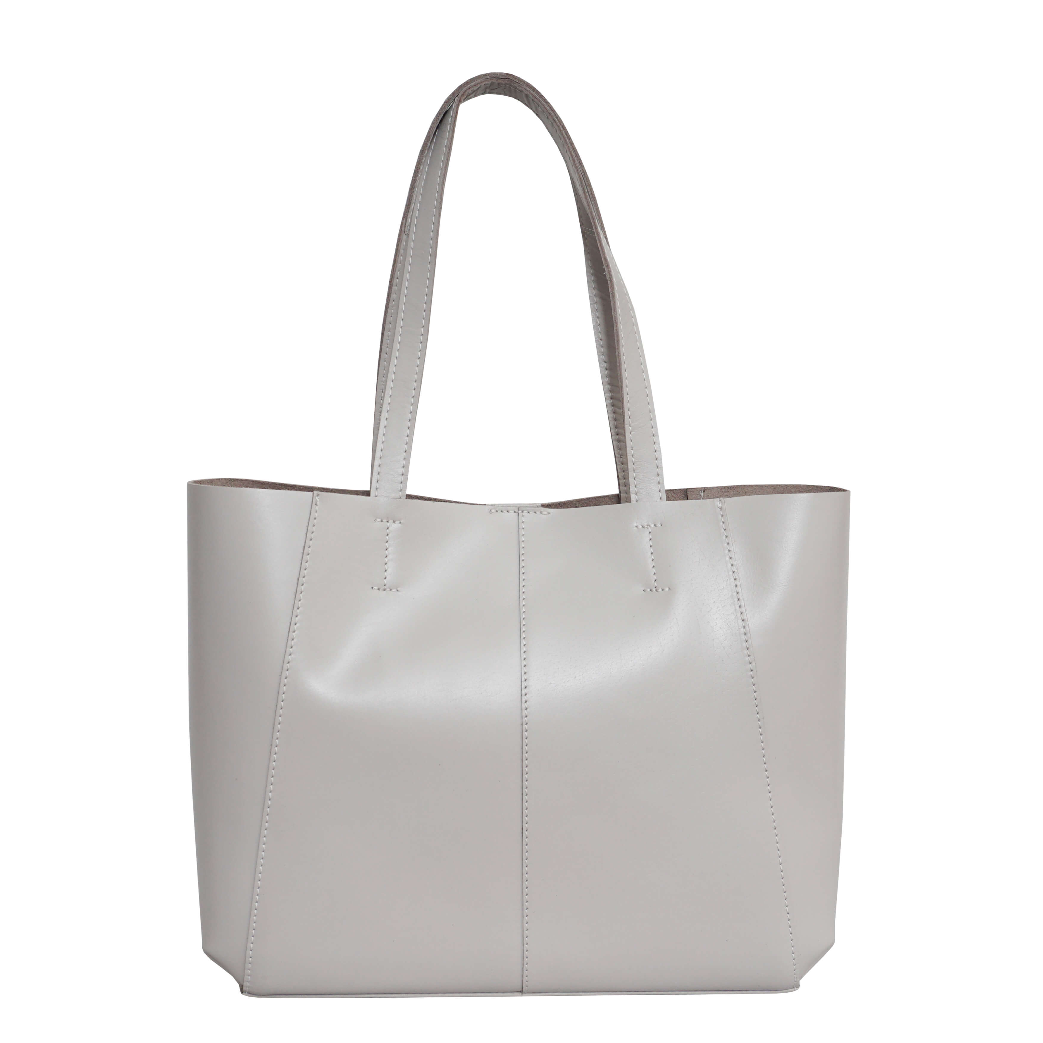 'ADELA' Ice Grey Smooth Real Leather Unlined Designer Tote Bag