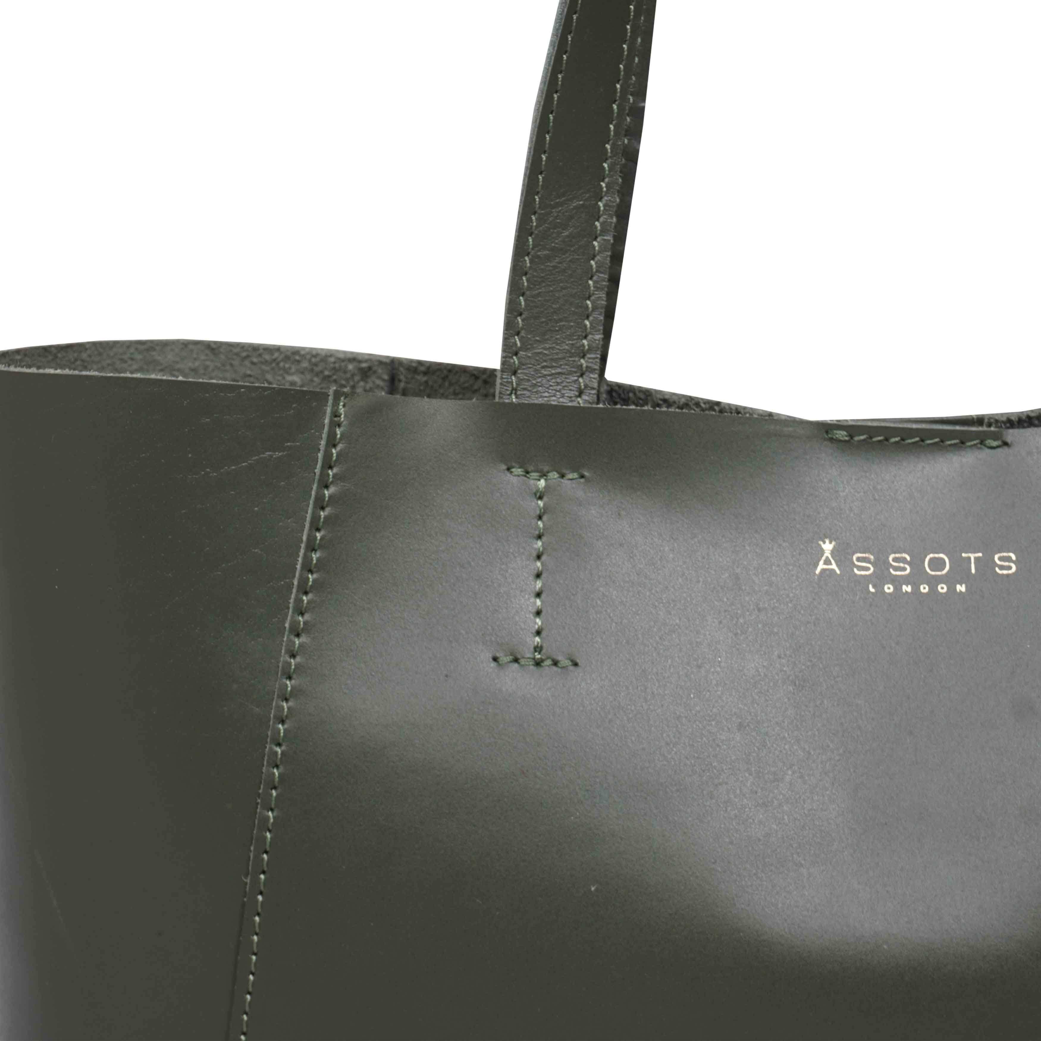 'ADELA' Khaki Smooth Real Leather Unlined Designer Tote Bag