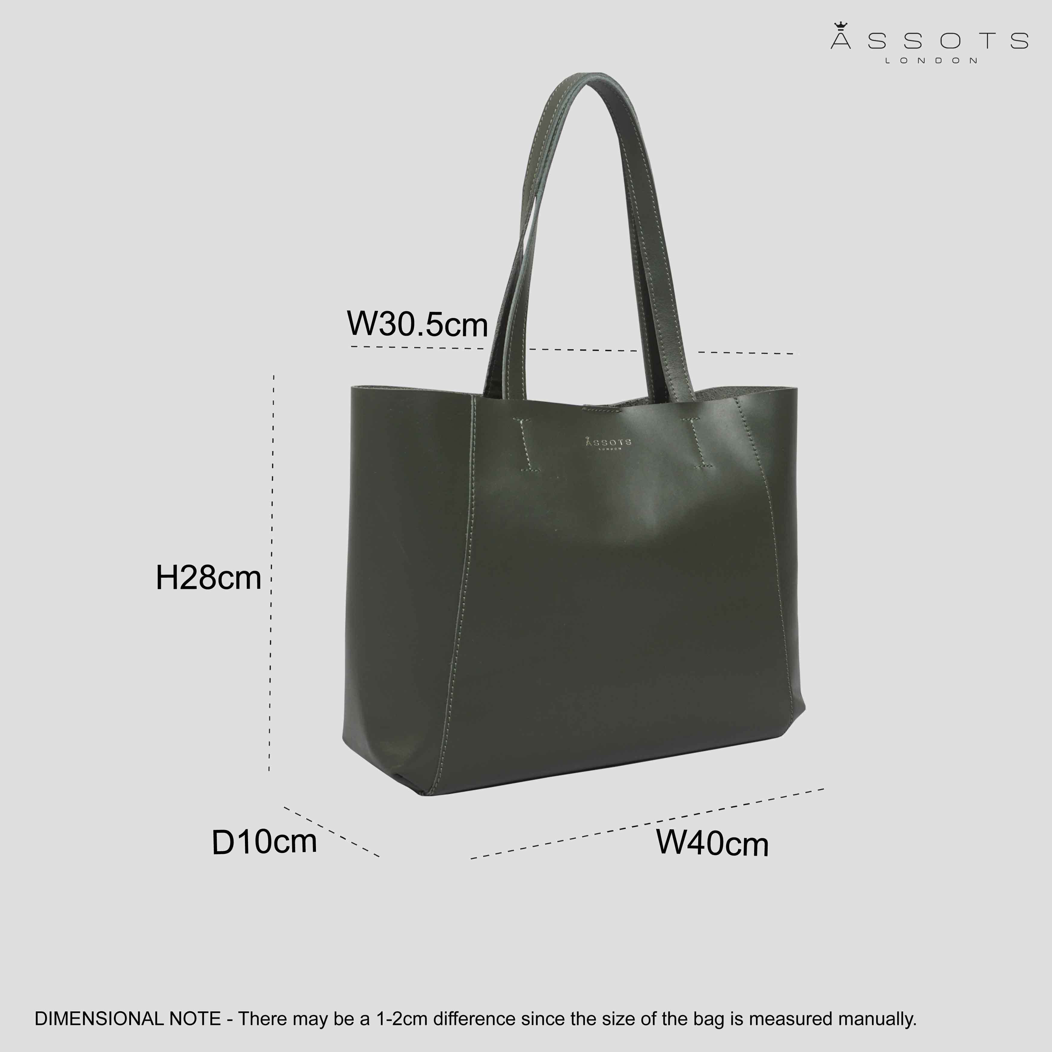 'ADELA' Khaki Smooth Real Leather Unlined Designer Tote Bag
