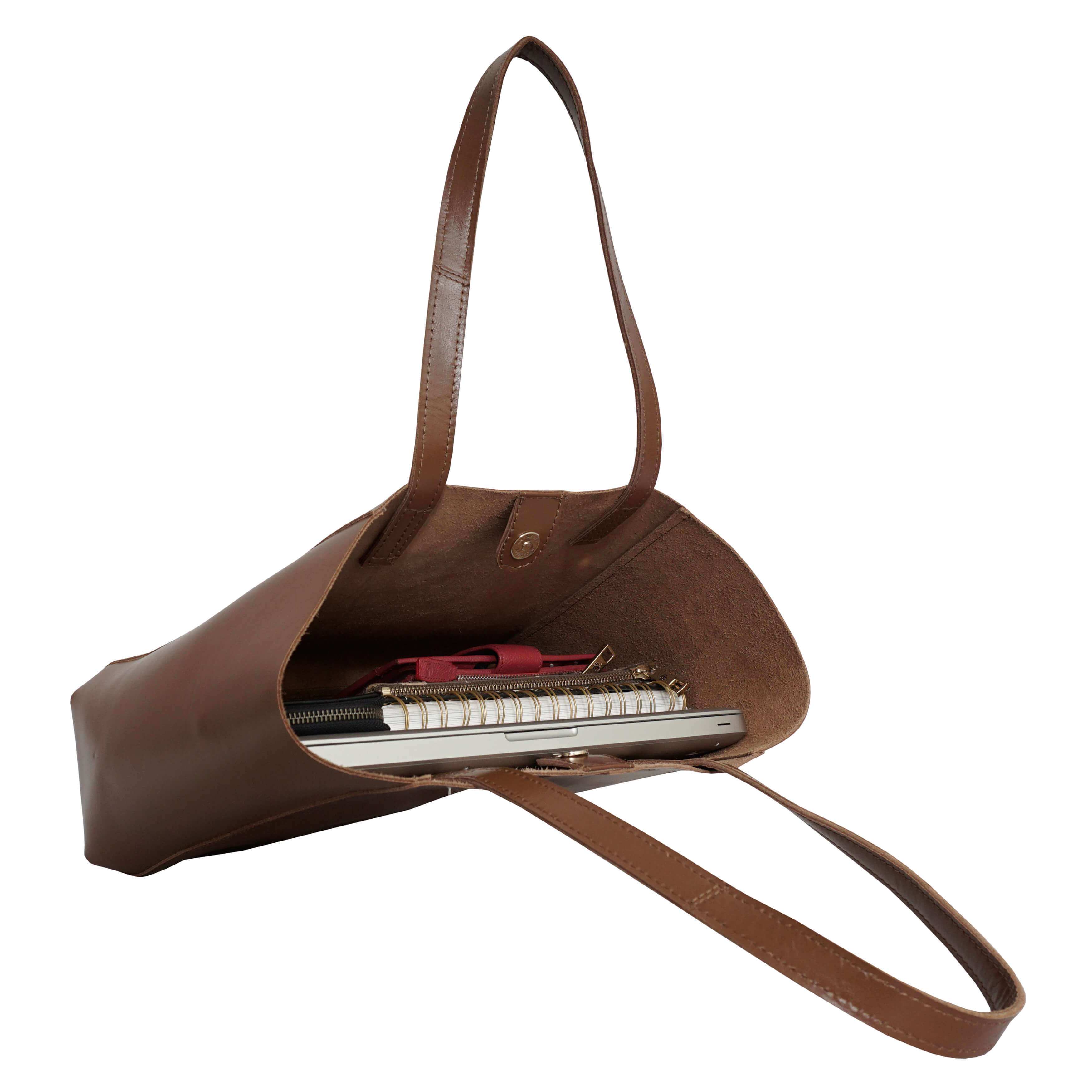 'ADELA' Tan Smooth Real Leather Unlined Designer Tote Bag