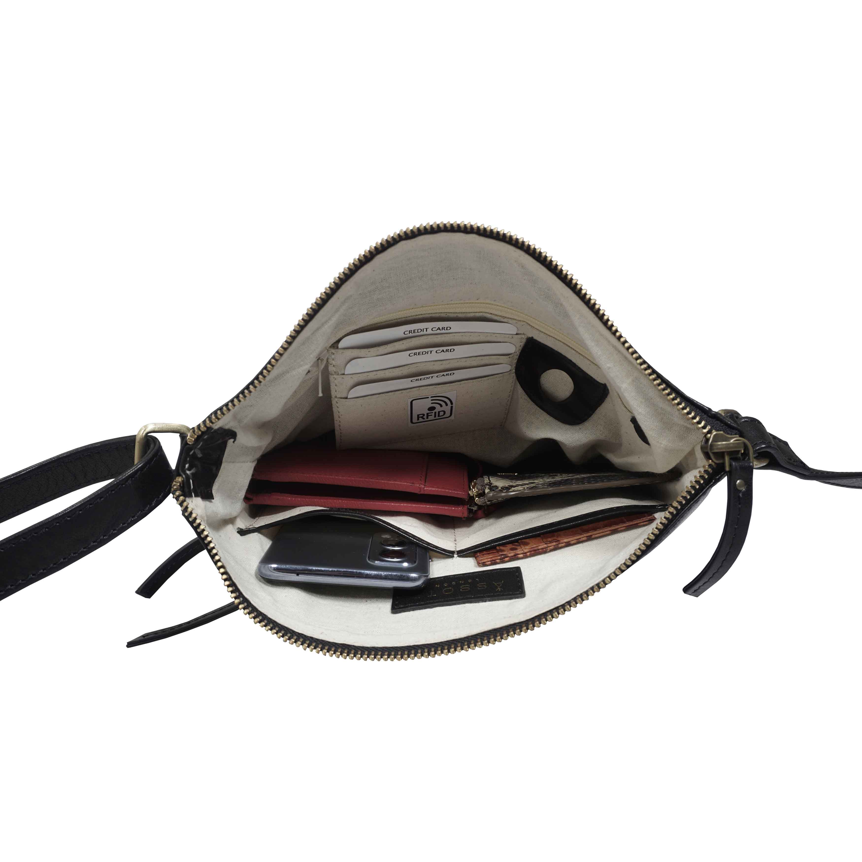 'AGATHA' Black Vintage Polished VT Real Leather Crossbody Bag