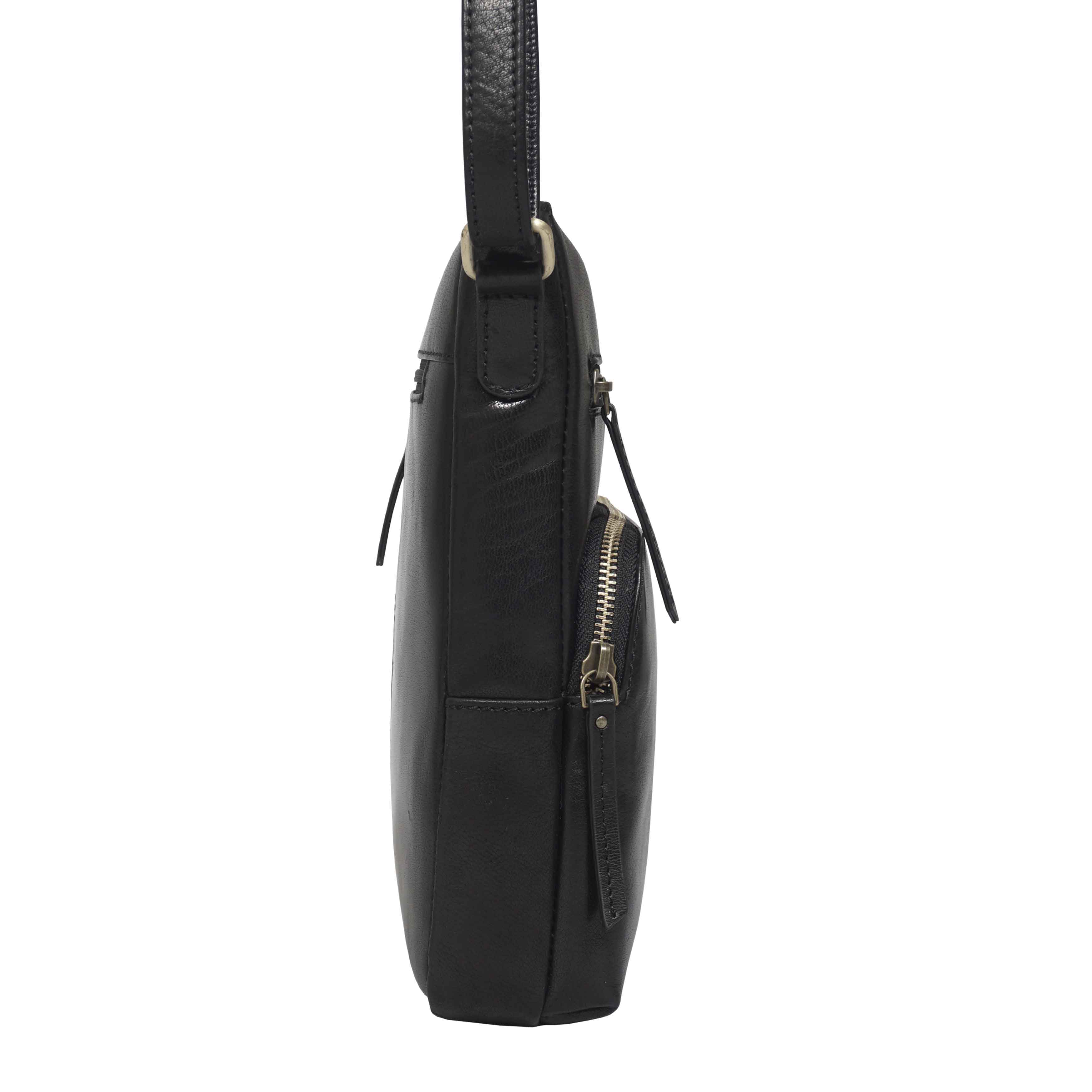 'AGATHA' Black Vintage Polished VT Real Leather Crossbody Bag
