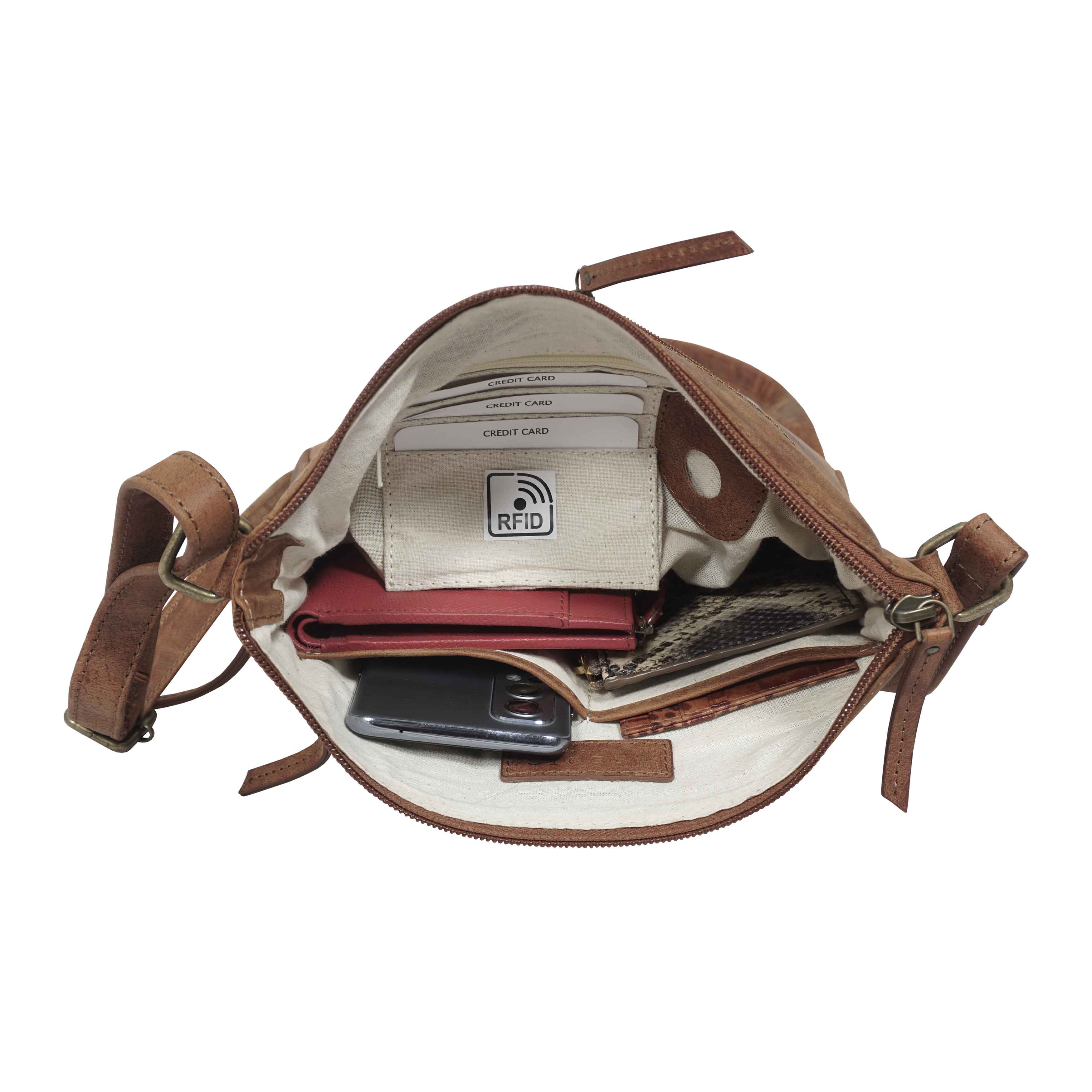 'AGATHA' Distressed Tan Vintage VT Real Leather Crossbody Bag