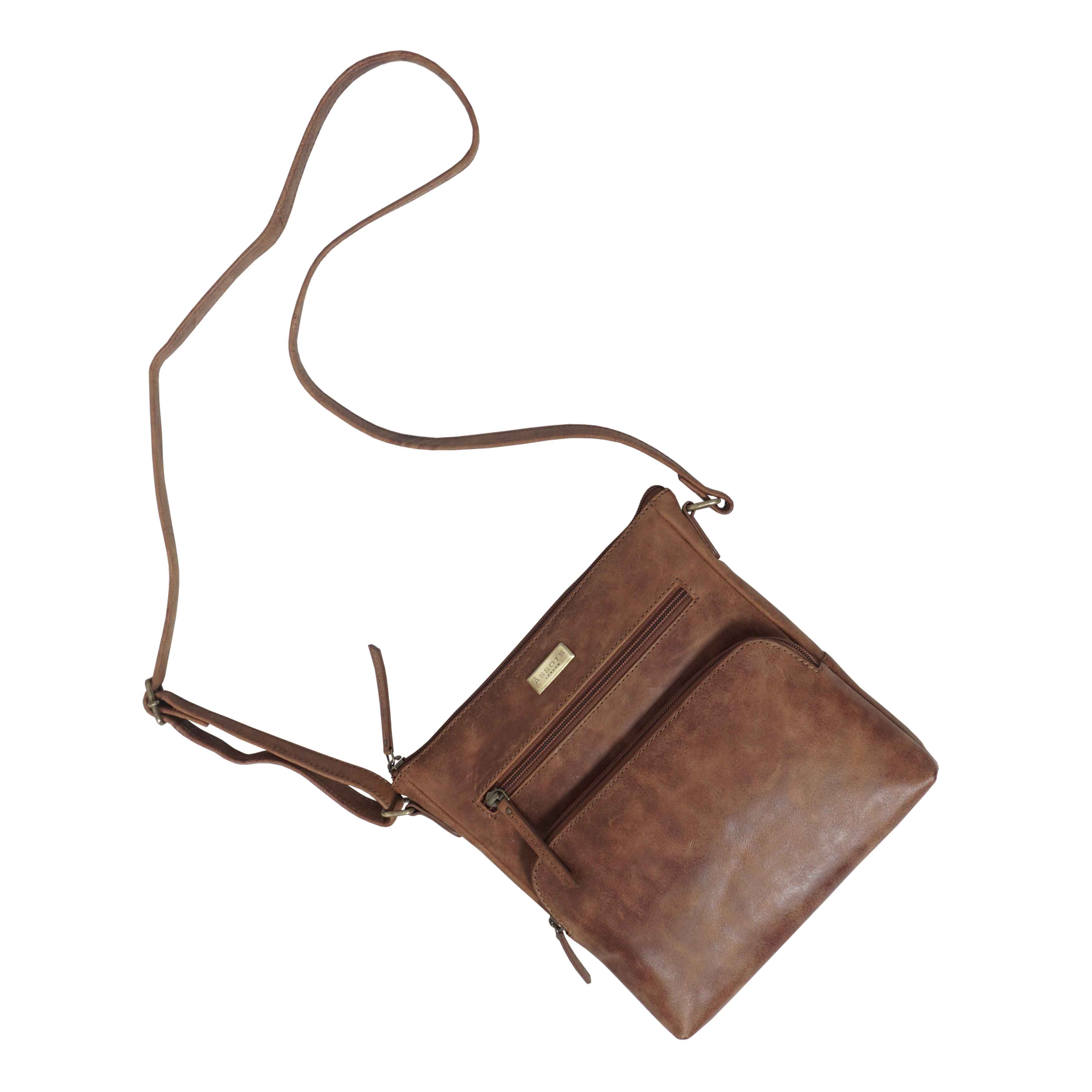 'AGATHA' Distressed Tan Vintage VT Real Leather Crossbody Bag