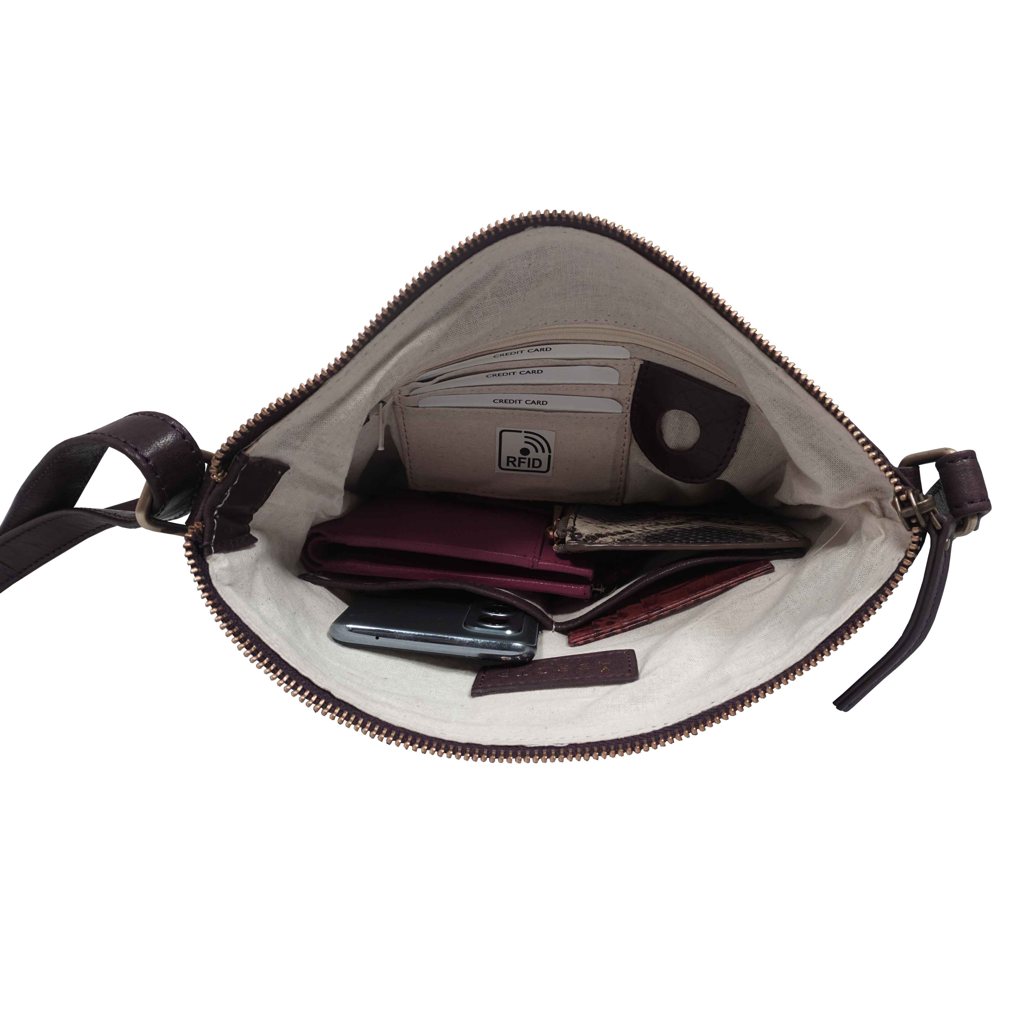 'AGATHA' Plum Vintage Polished VT Real Leather Crossbody Bag