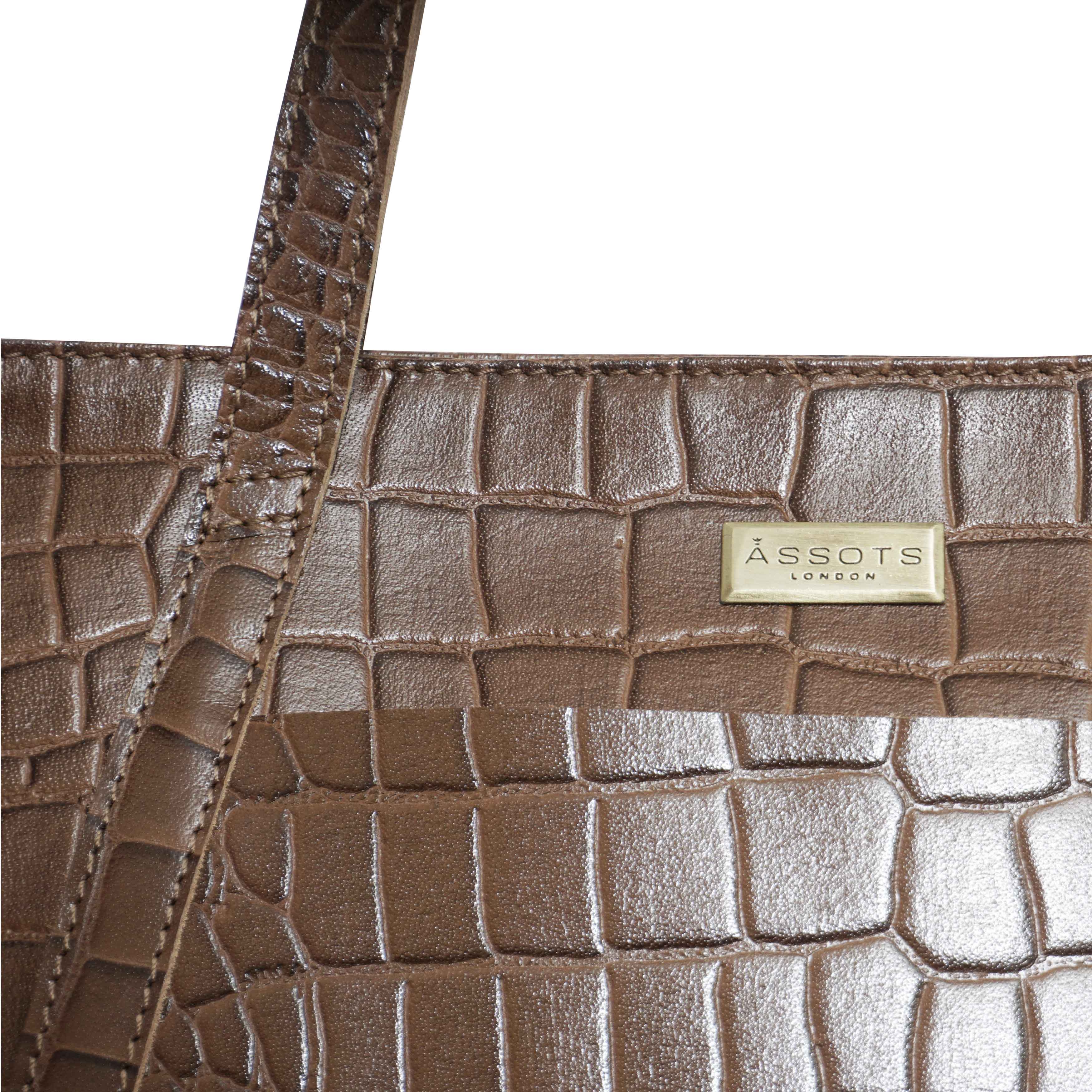 'AGNES' Tan Croc Real Leather Designer Tote Bag