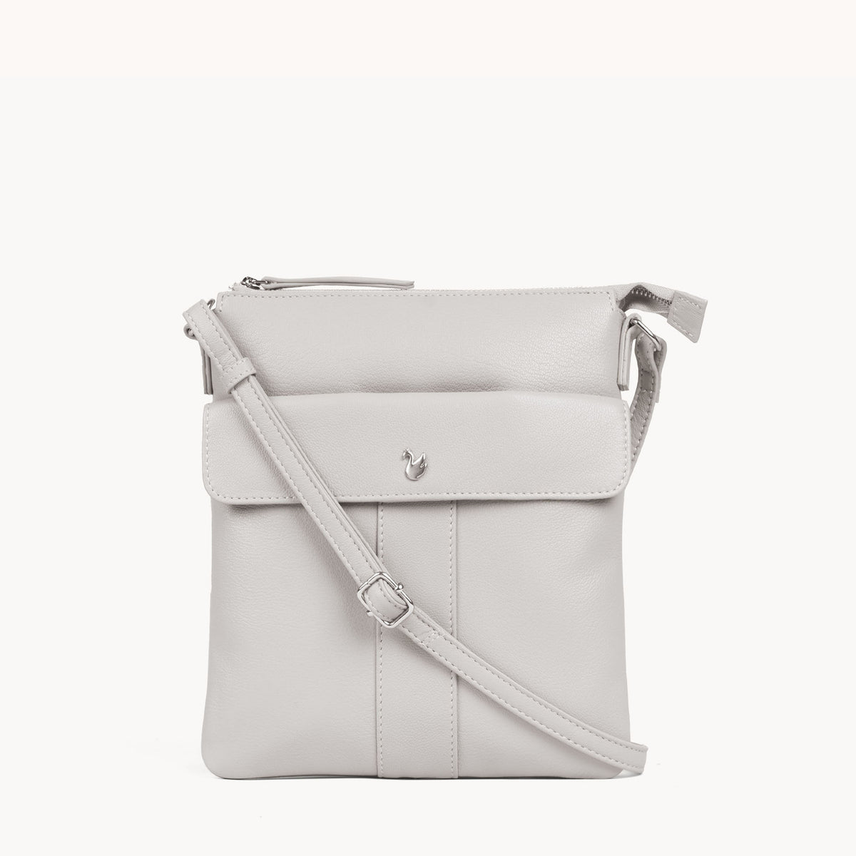 'AMBA' Ice Grey Soft Nappa Full Grain Real Leather Crossbody Bag
