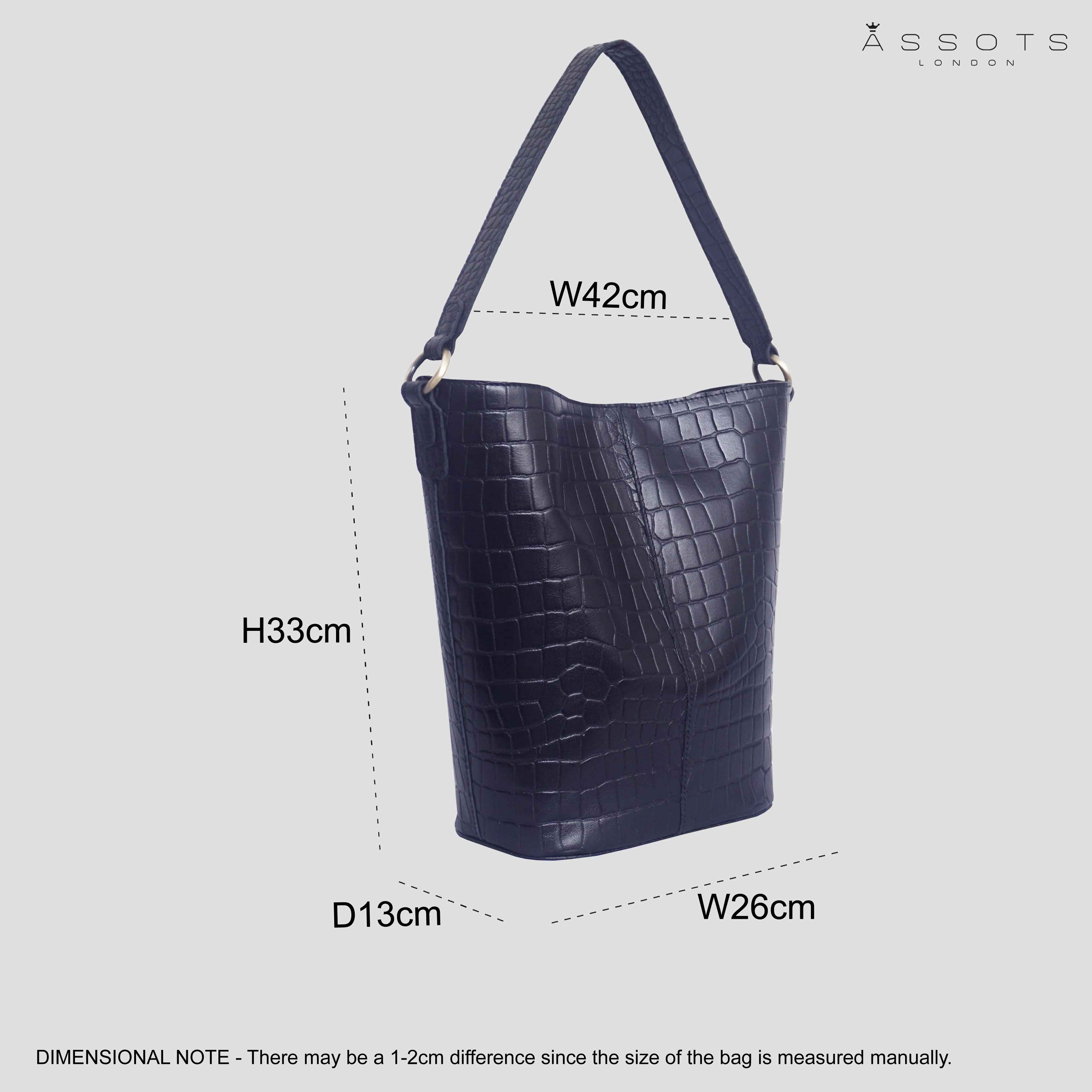 'AMELIA' Navy Real Croc Leather Large Capacity Bucket Bag