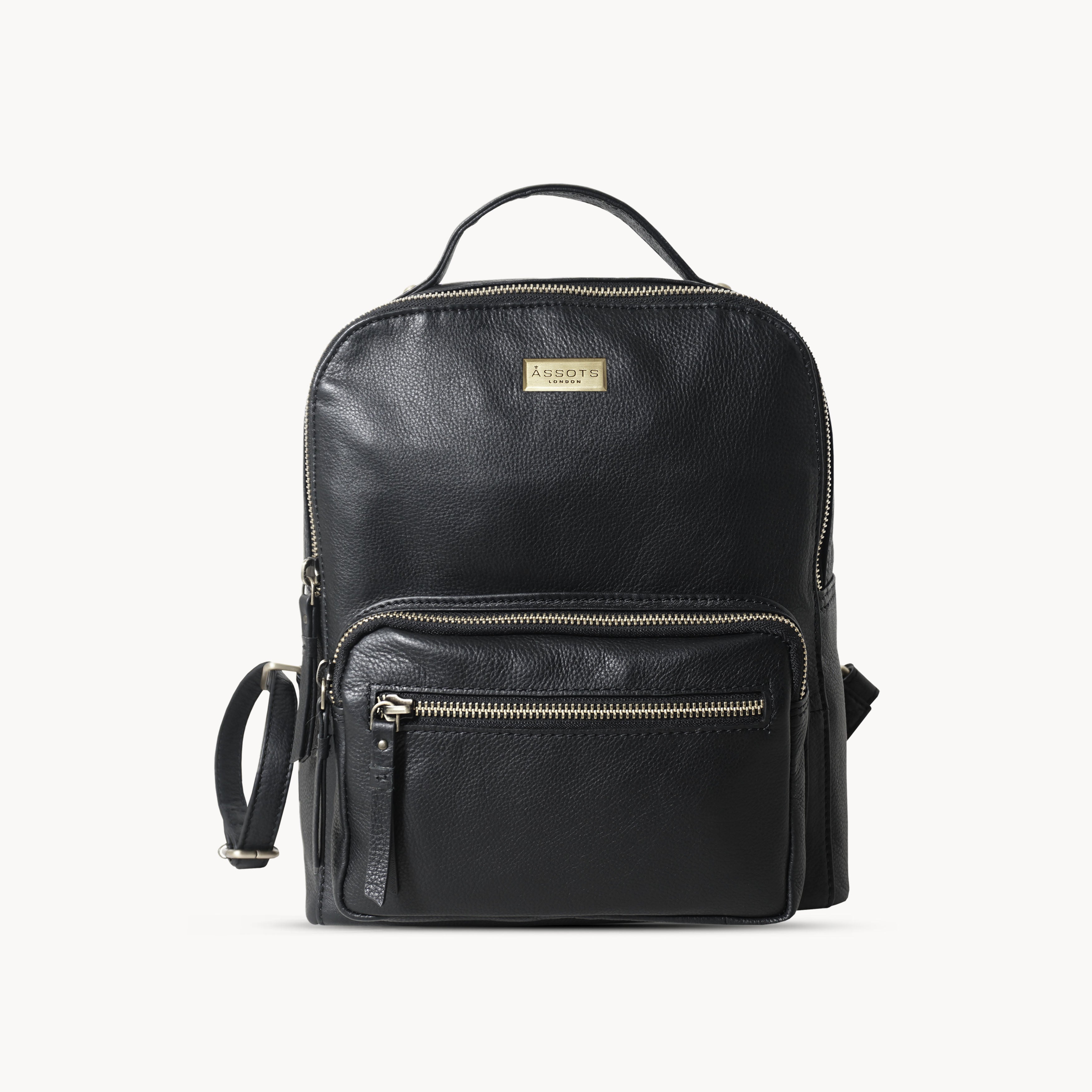 'ANGEL' Black Nappa Full Grain Leather Zip-top Backpack