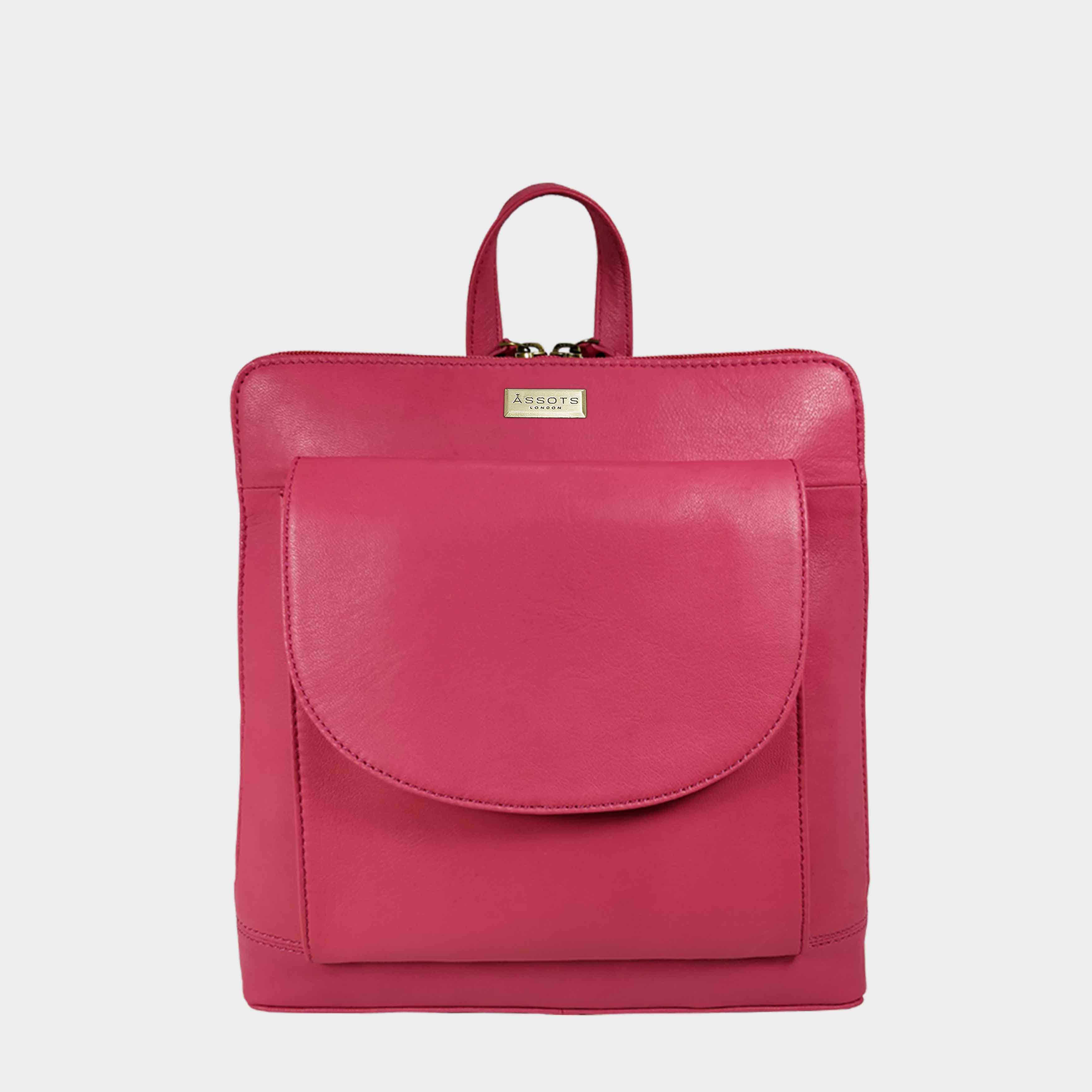 'Apple' Coral Pink Two Way Zip Top Full Grain Leather Backpack