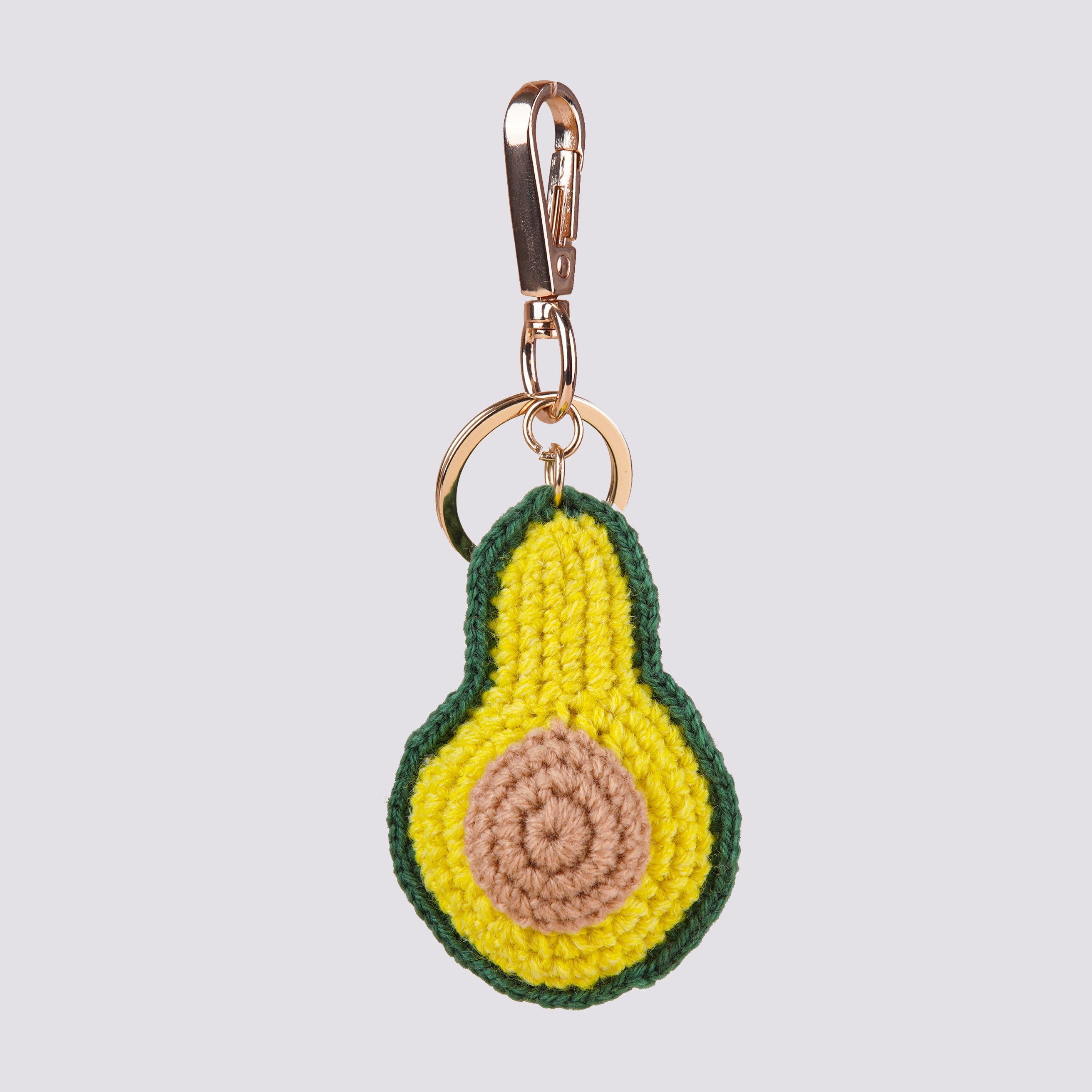 The Avocado Hand Crochet Gold Charm Keyring