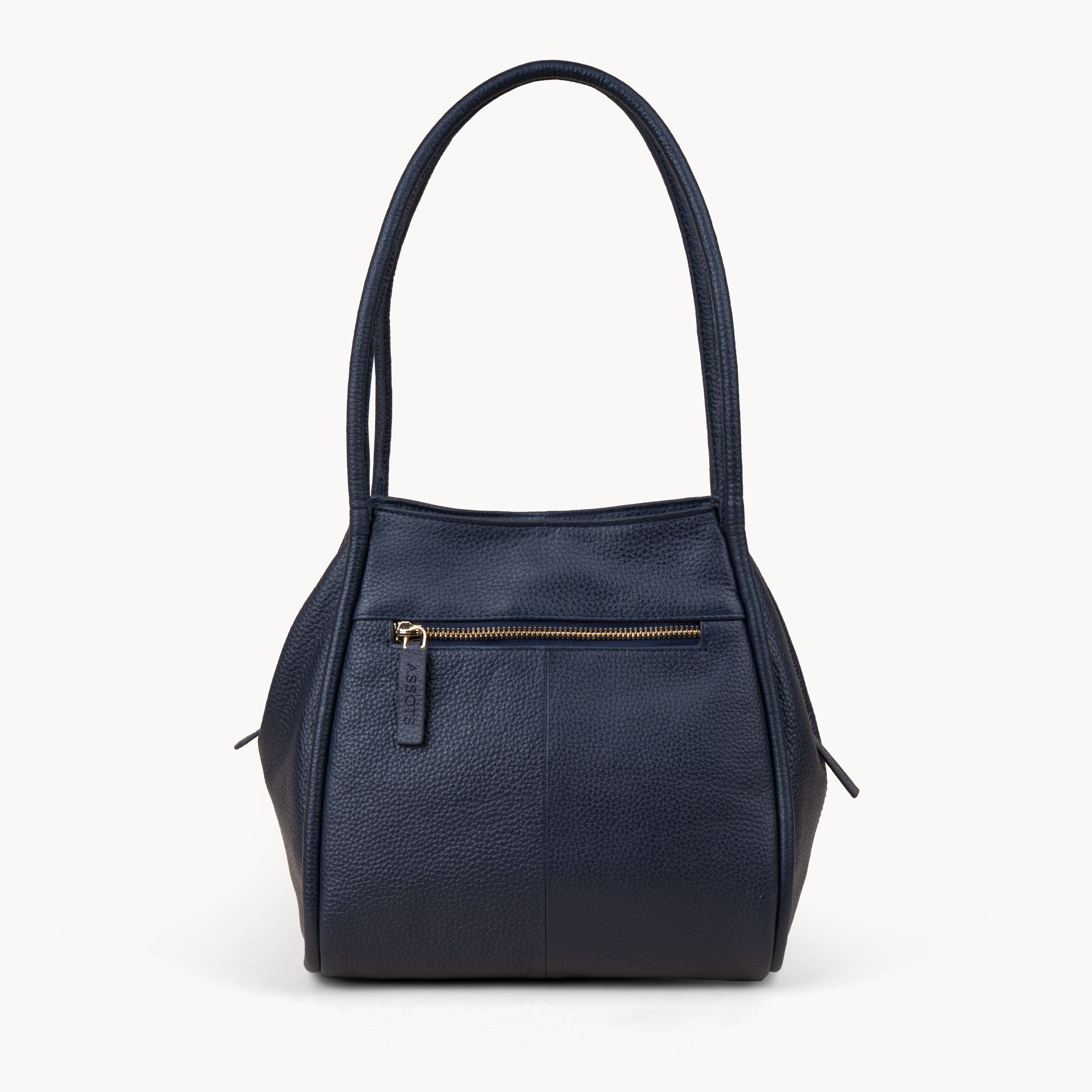 'Debbie' Navy Pebble Grain Real Leather Shoulder Bag