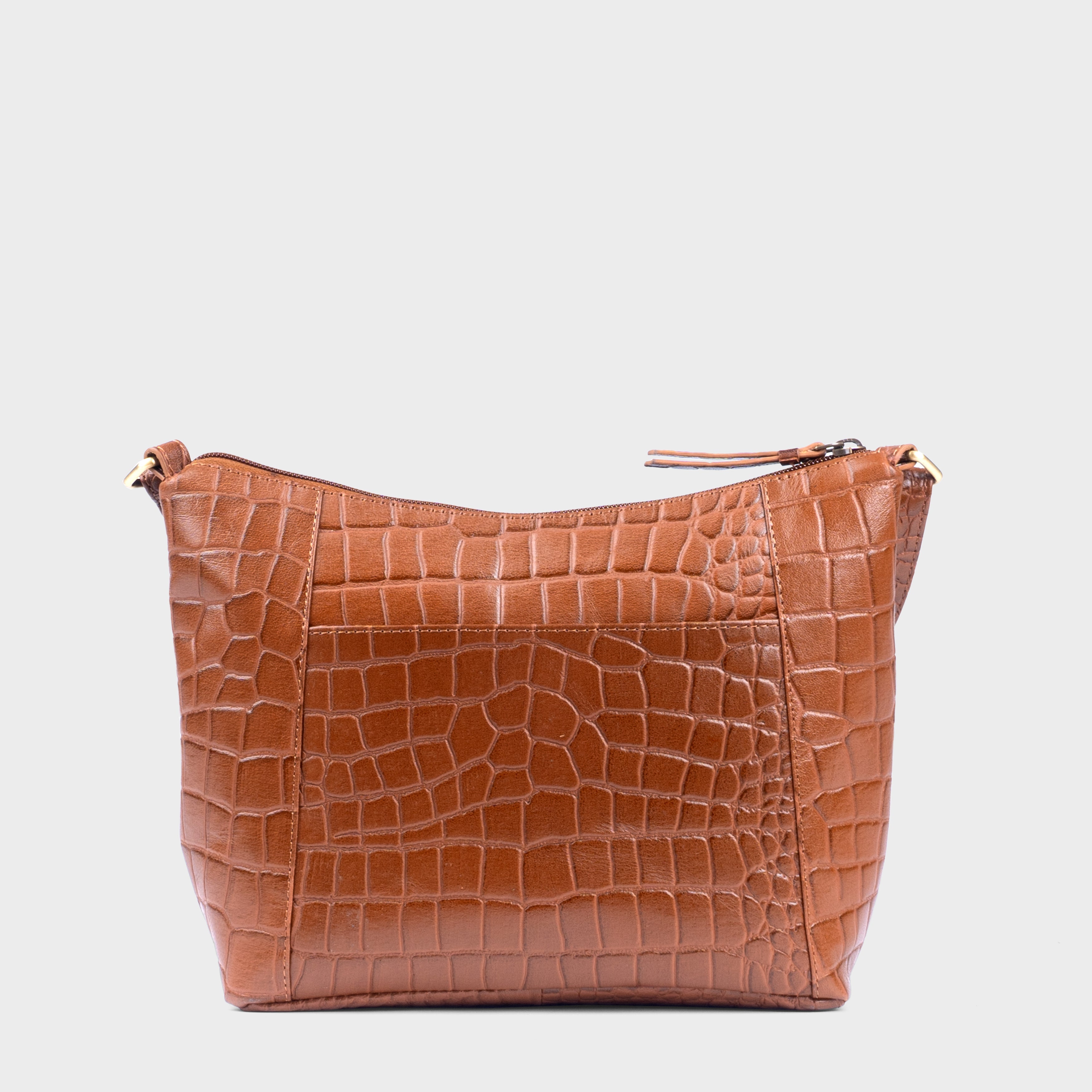 'CAROL' Tan Croc Real Leather Designer Crossbody Shoulder Bag