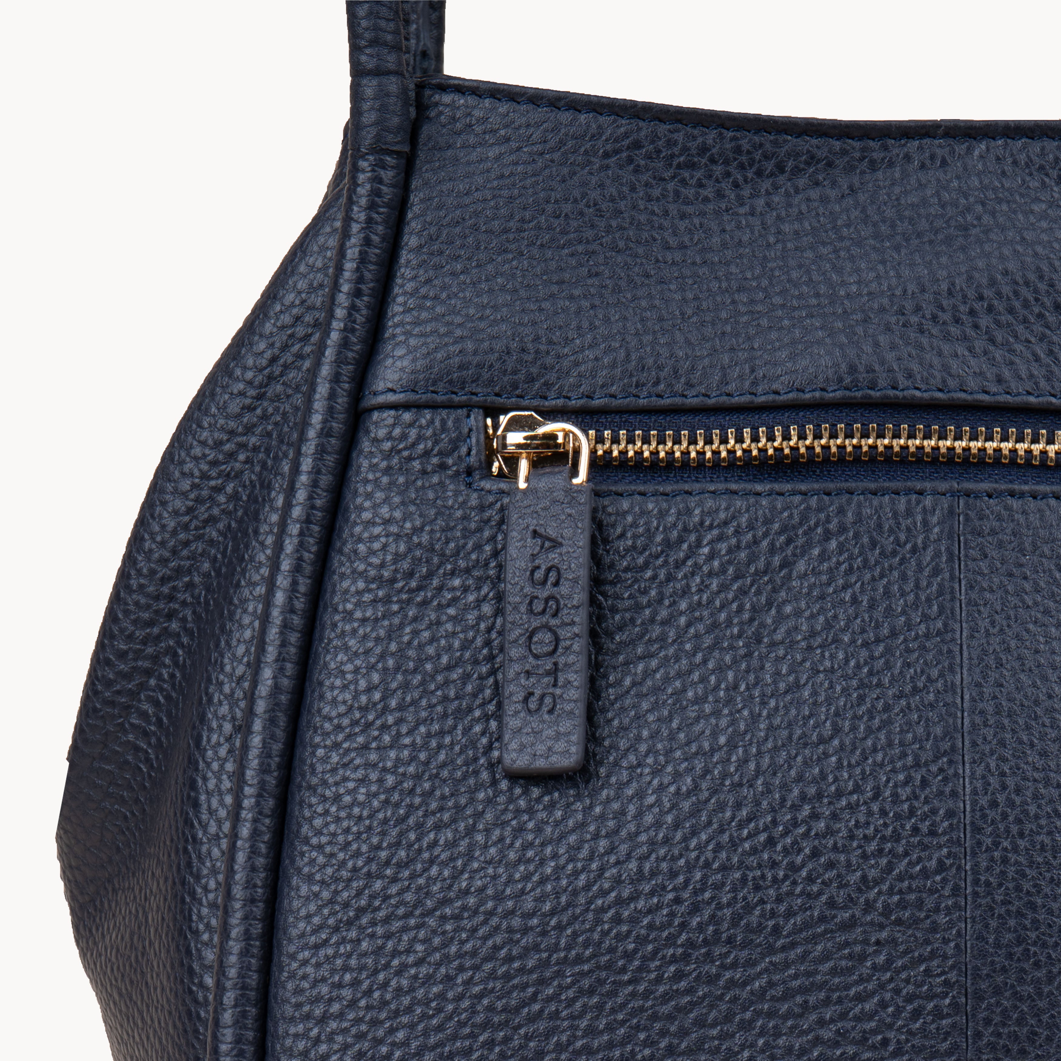 'Debbie' Navy Pebble Grain Real Leather Shoulder Bag