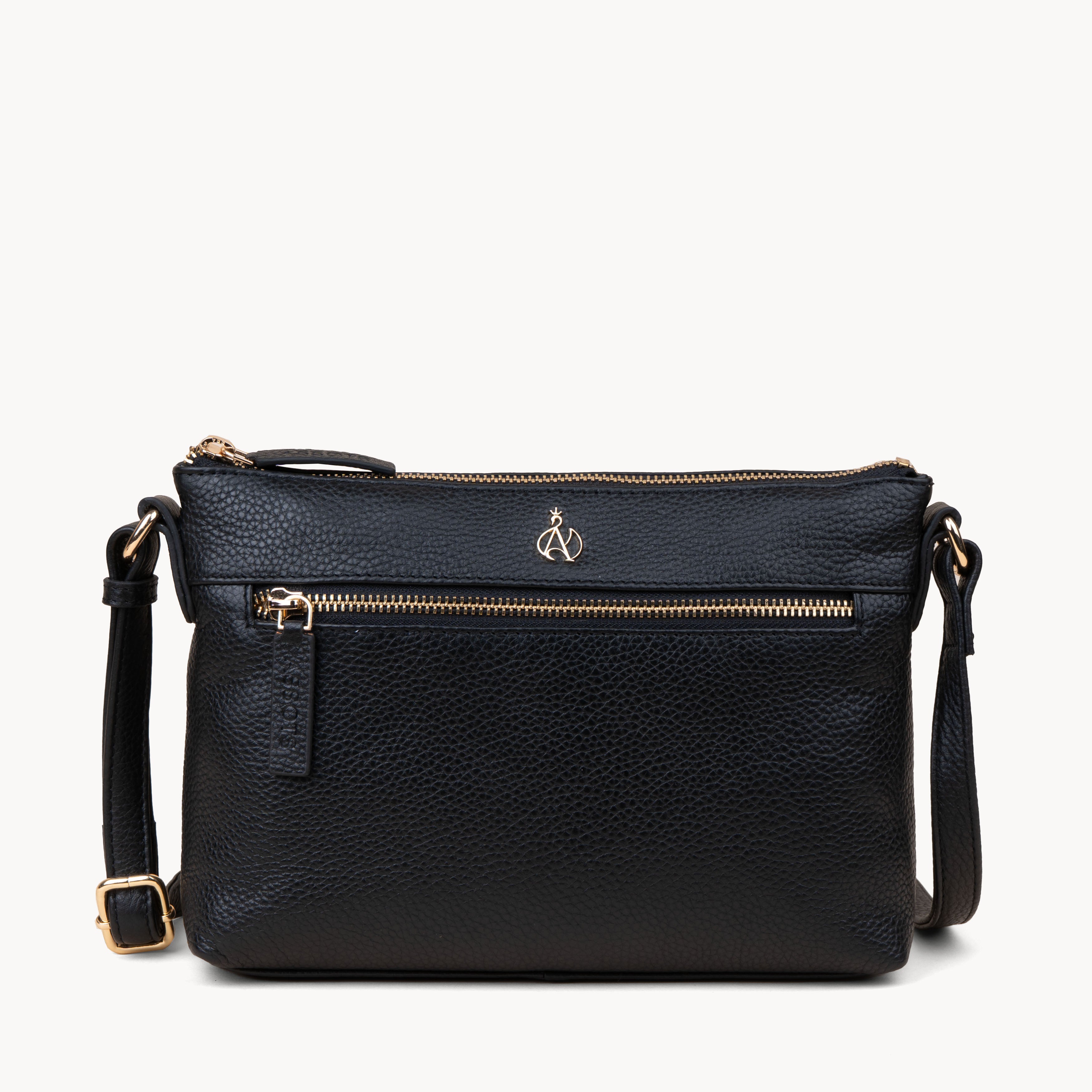 'BECKY' Black Pebble Grain Real Leather Crossbody Bag