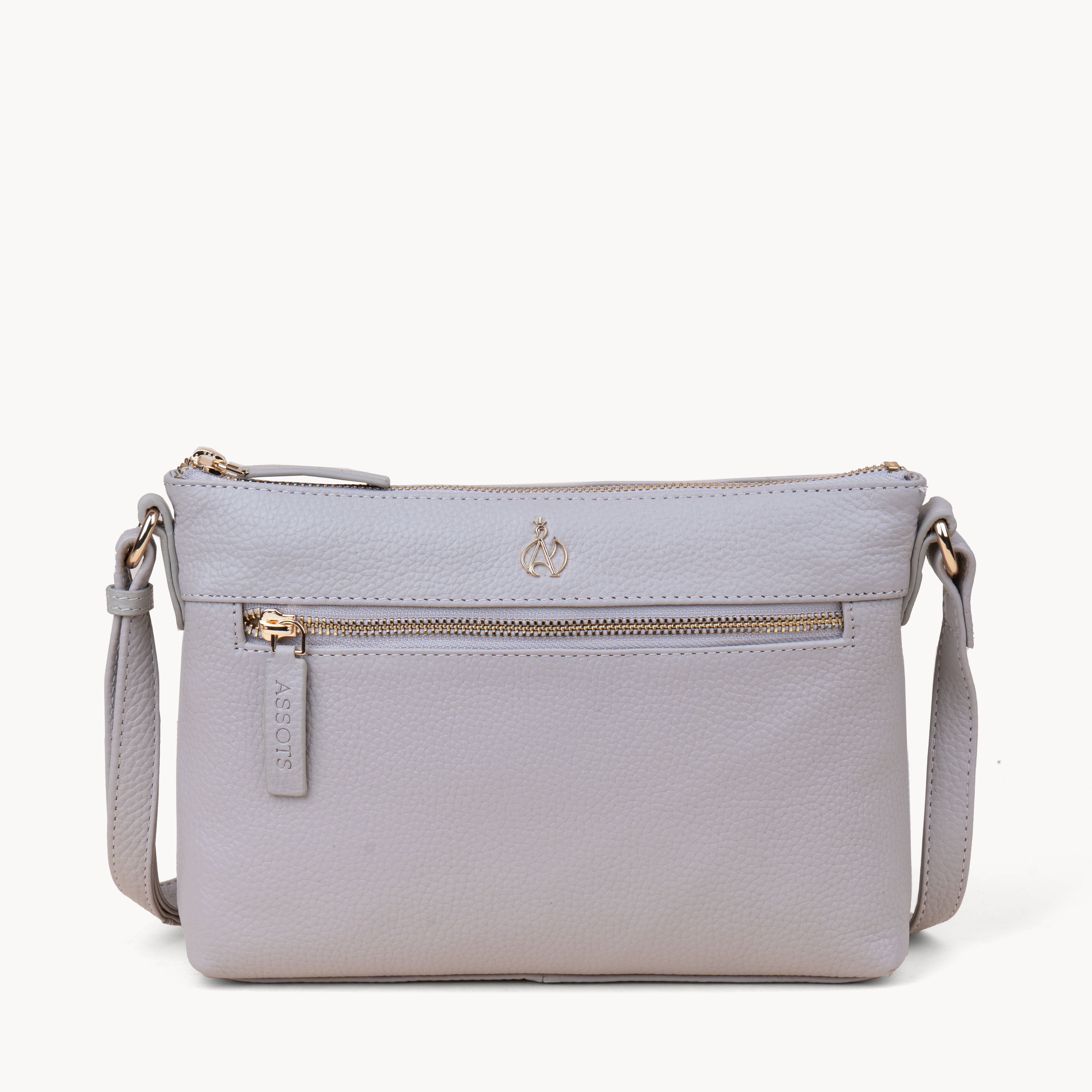 'BECKY' Ice Grey Pebble Grain Real Leather Crossbody Bag
