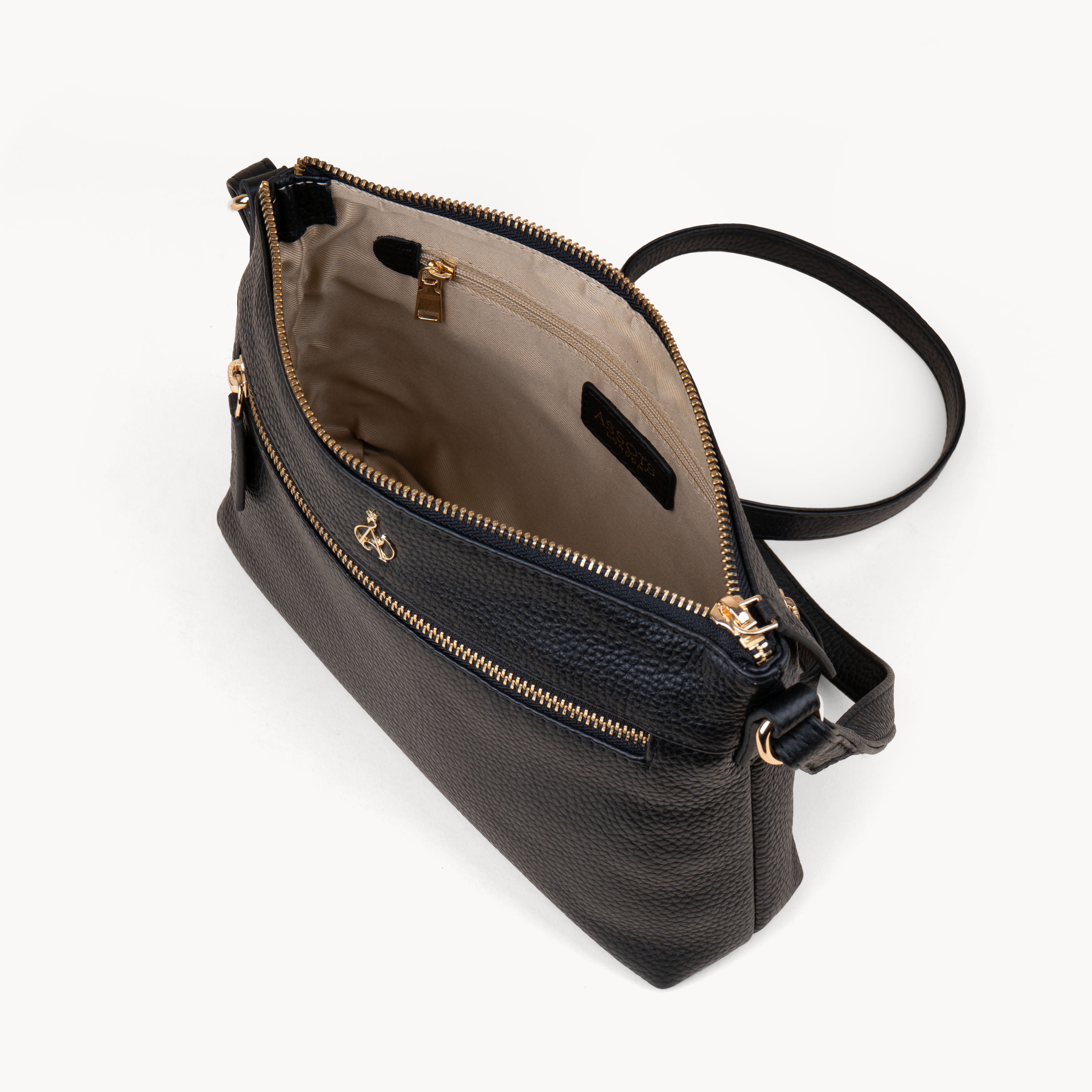 'BECKY' Black Pebble Grain Real Leather Crossbody Bag