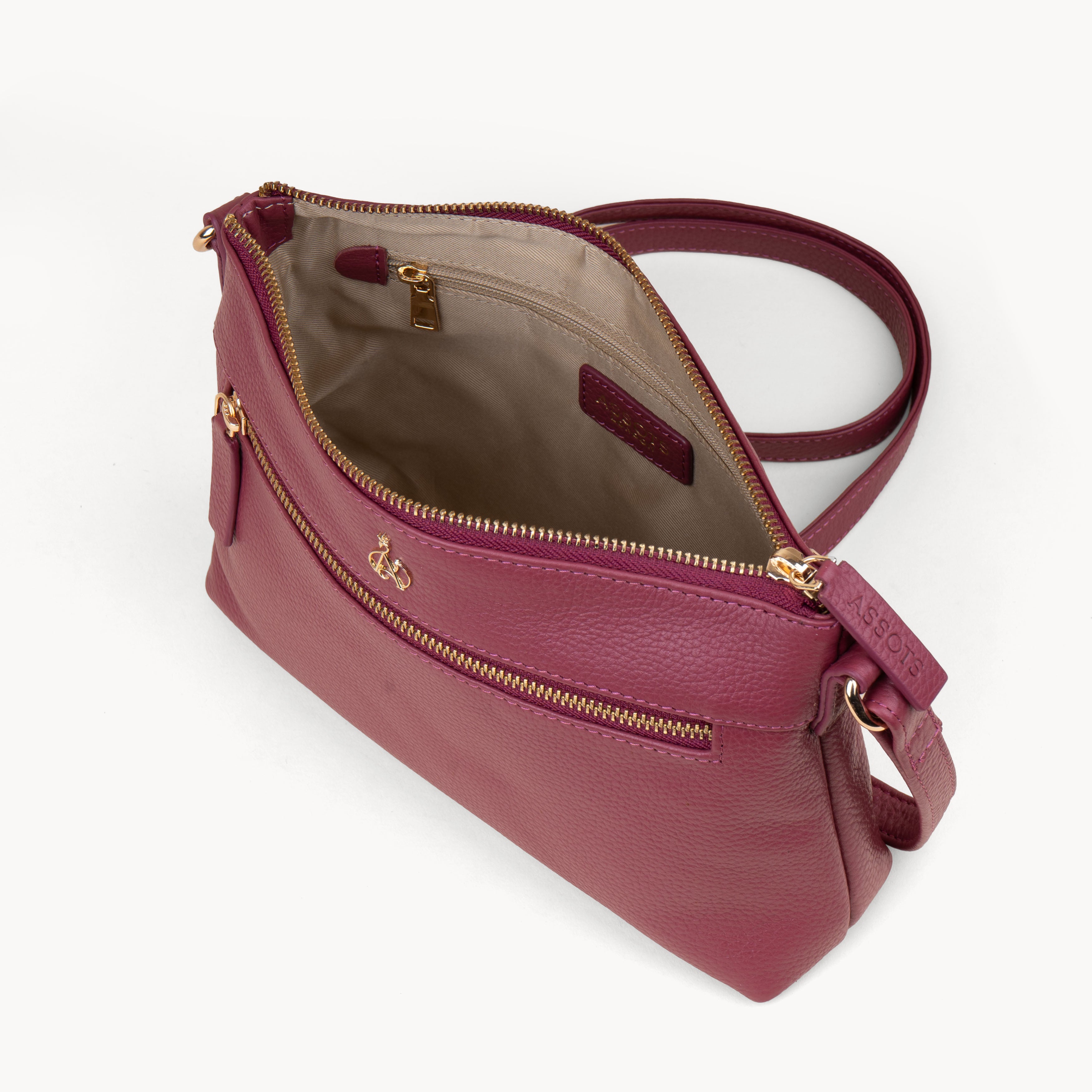 'BECKY' Carmine Pink Pebble Grain Real Leather Crossbody Bag
