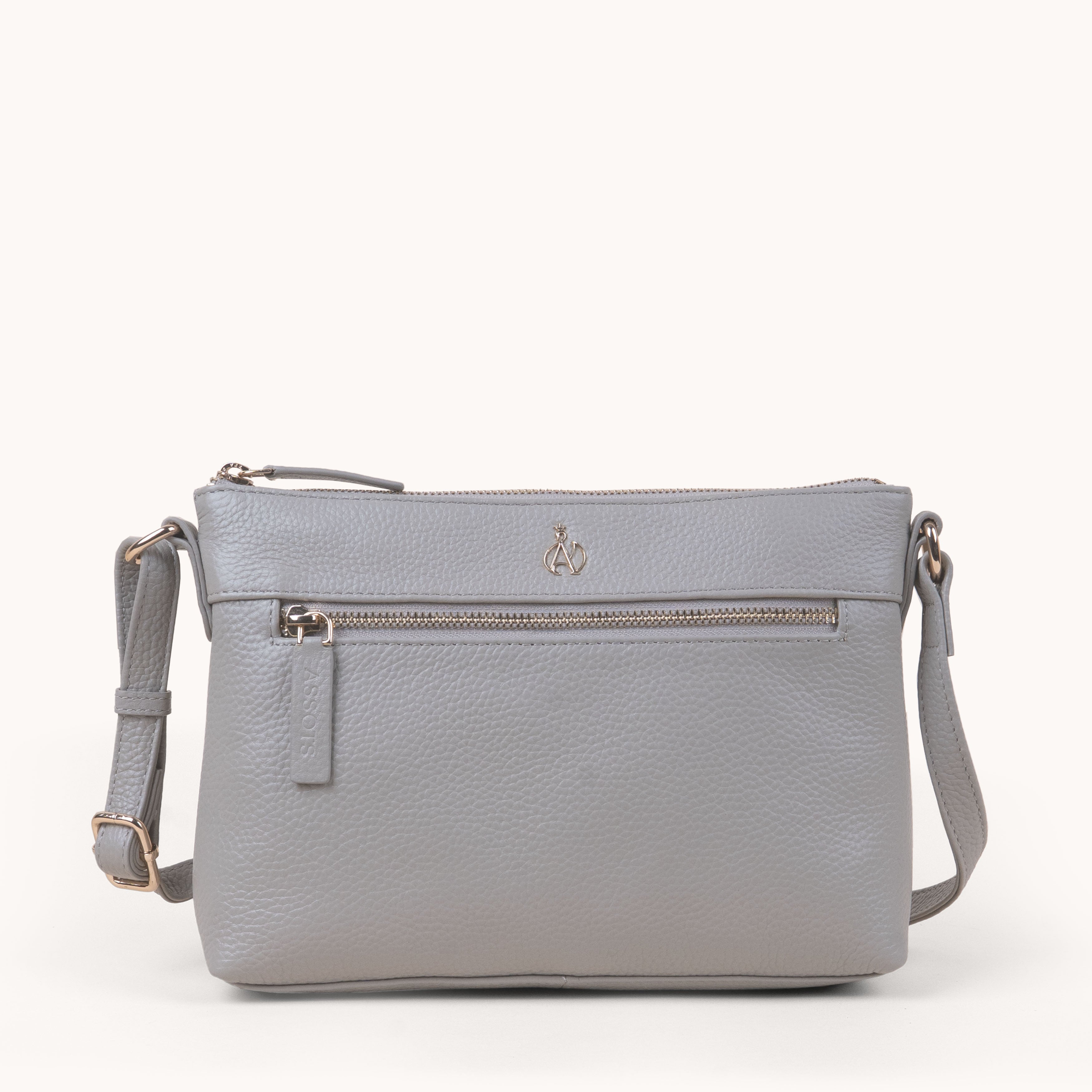 'BECKY' Fog Grey Pebble Grain Real Leather Crossbody Bag
