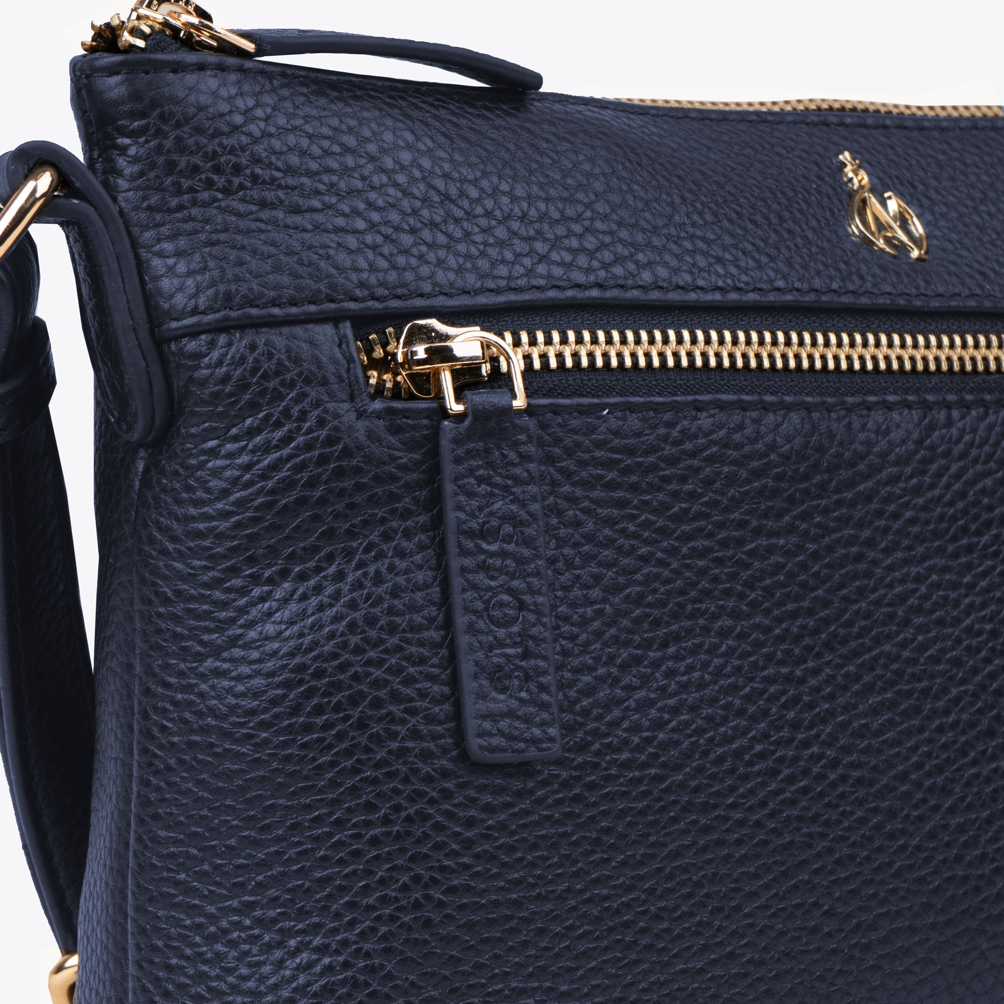 'BECKY' Navy Pebble Grain Real Leather Crossbody Bag