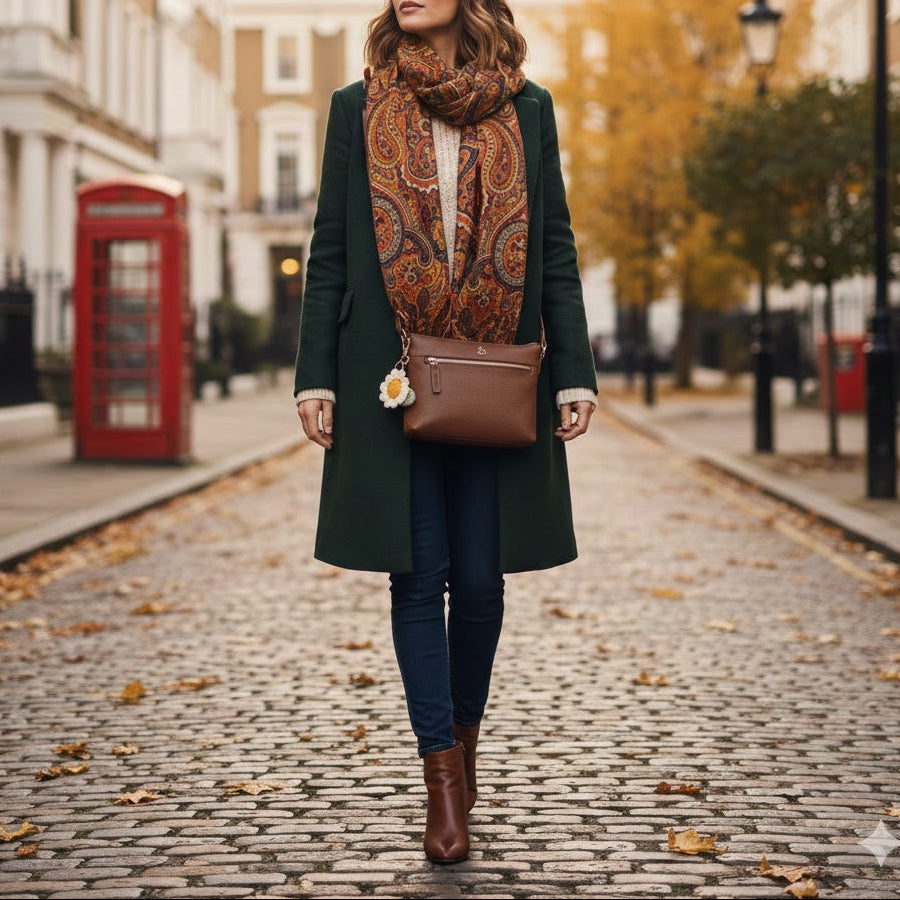 'BECKY' Tan Pebble Grain Real Leather Crossbody Bag
