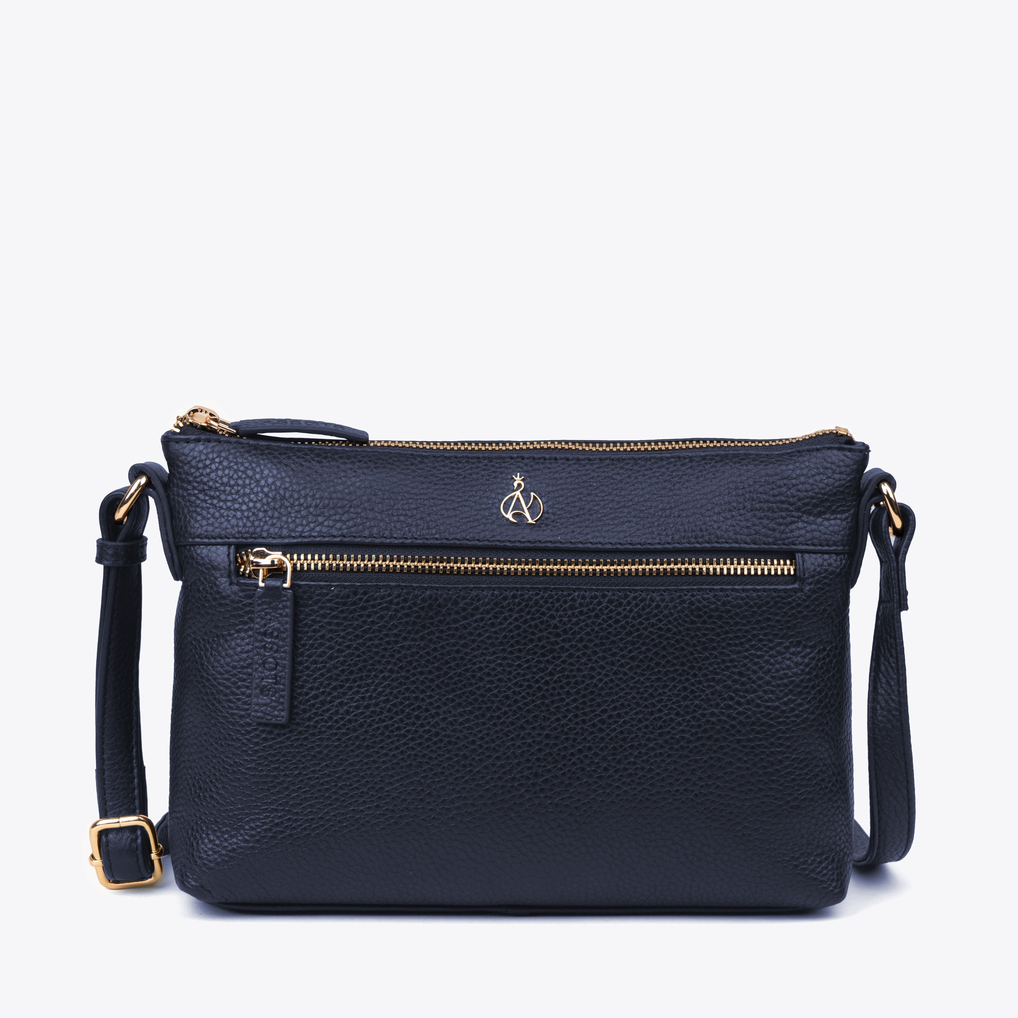 'BECKY' Navy Pebble Grain Real Leather Crossbody Bag