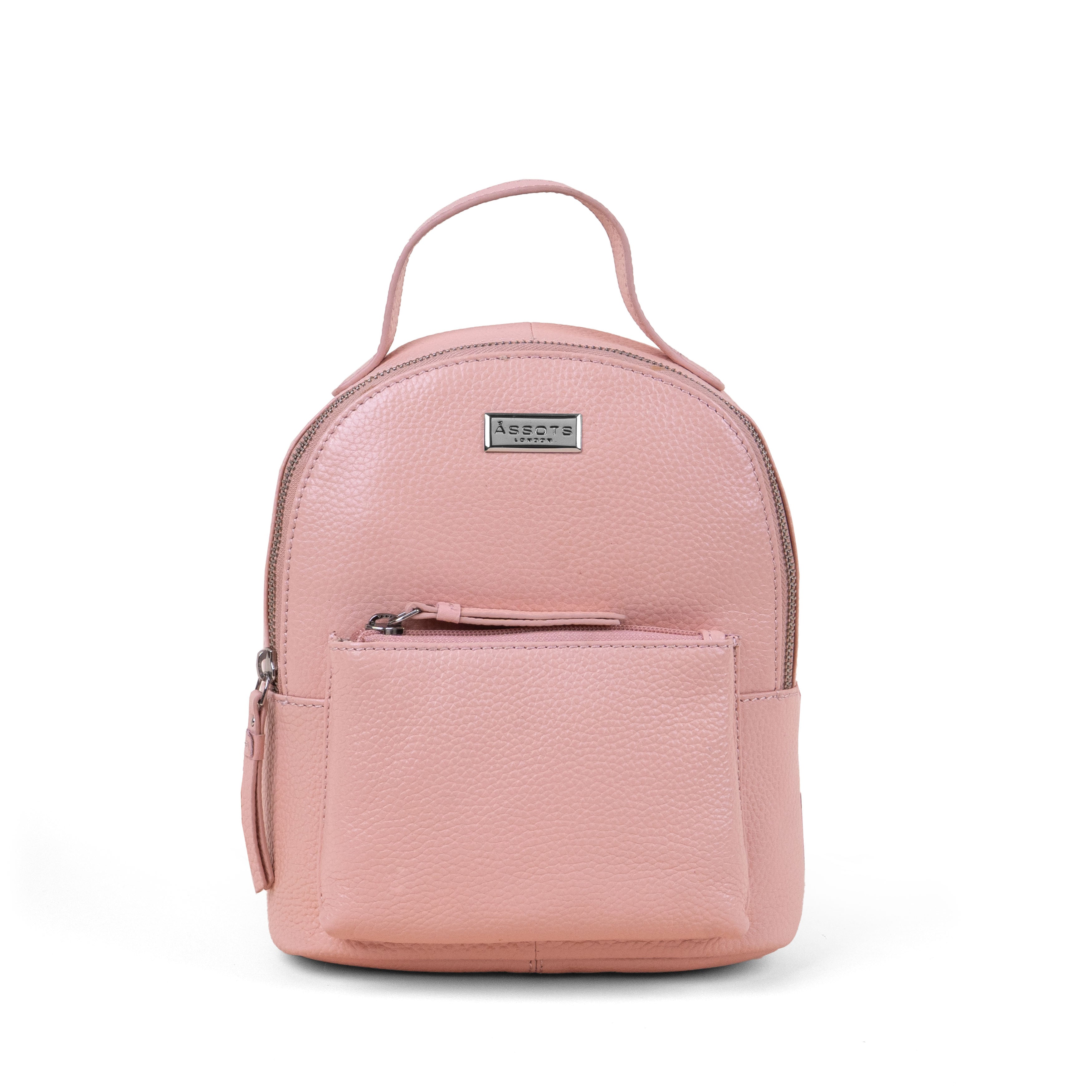 'BETTY' Peach Pebble Grain Real Leather Mini Backpack