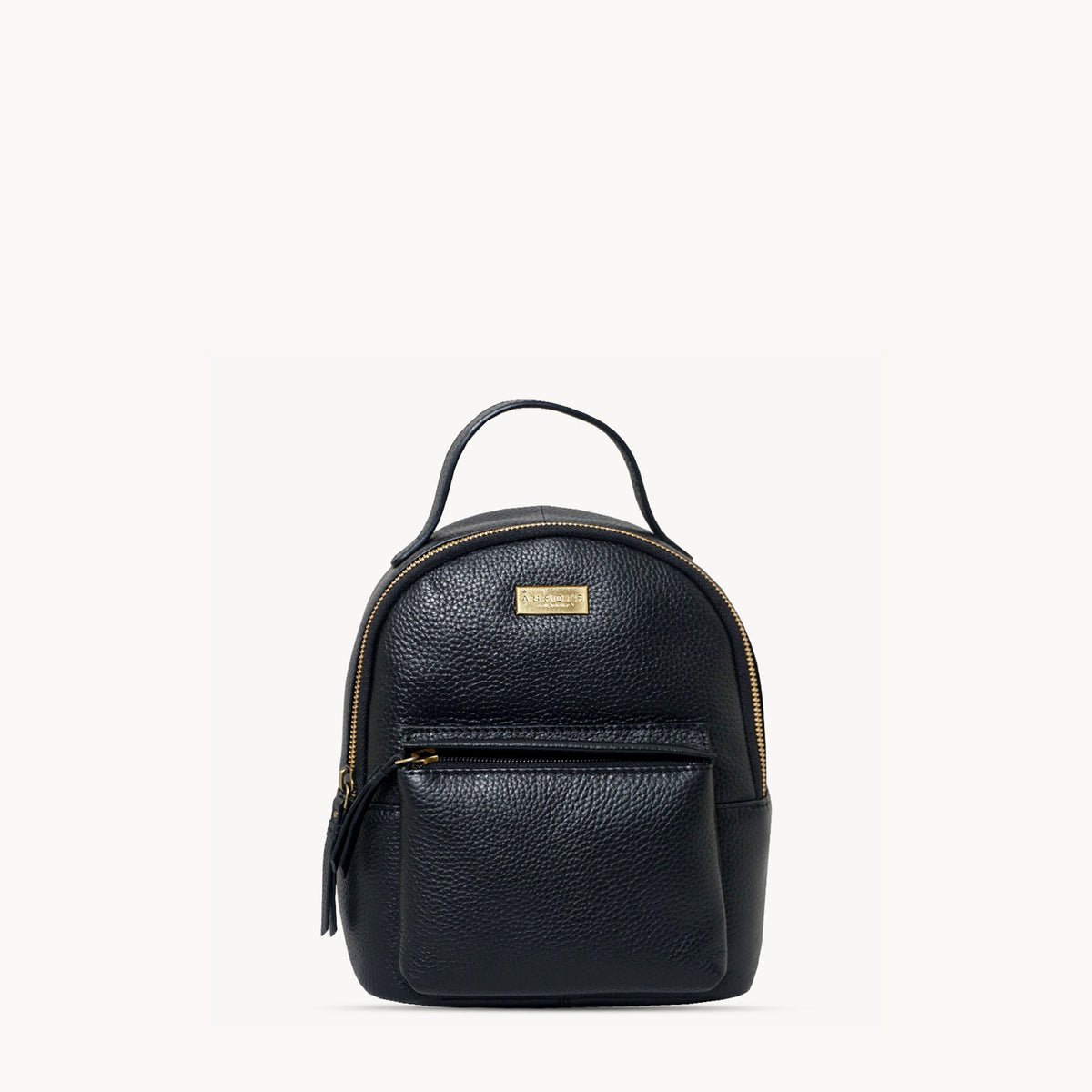 'Betty' Black Zip Top Mini Pebble Grain Leather Backpack
