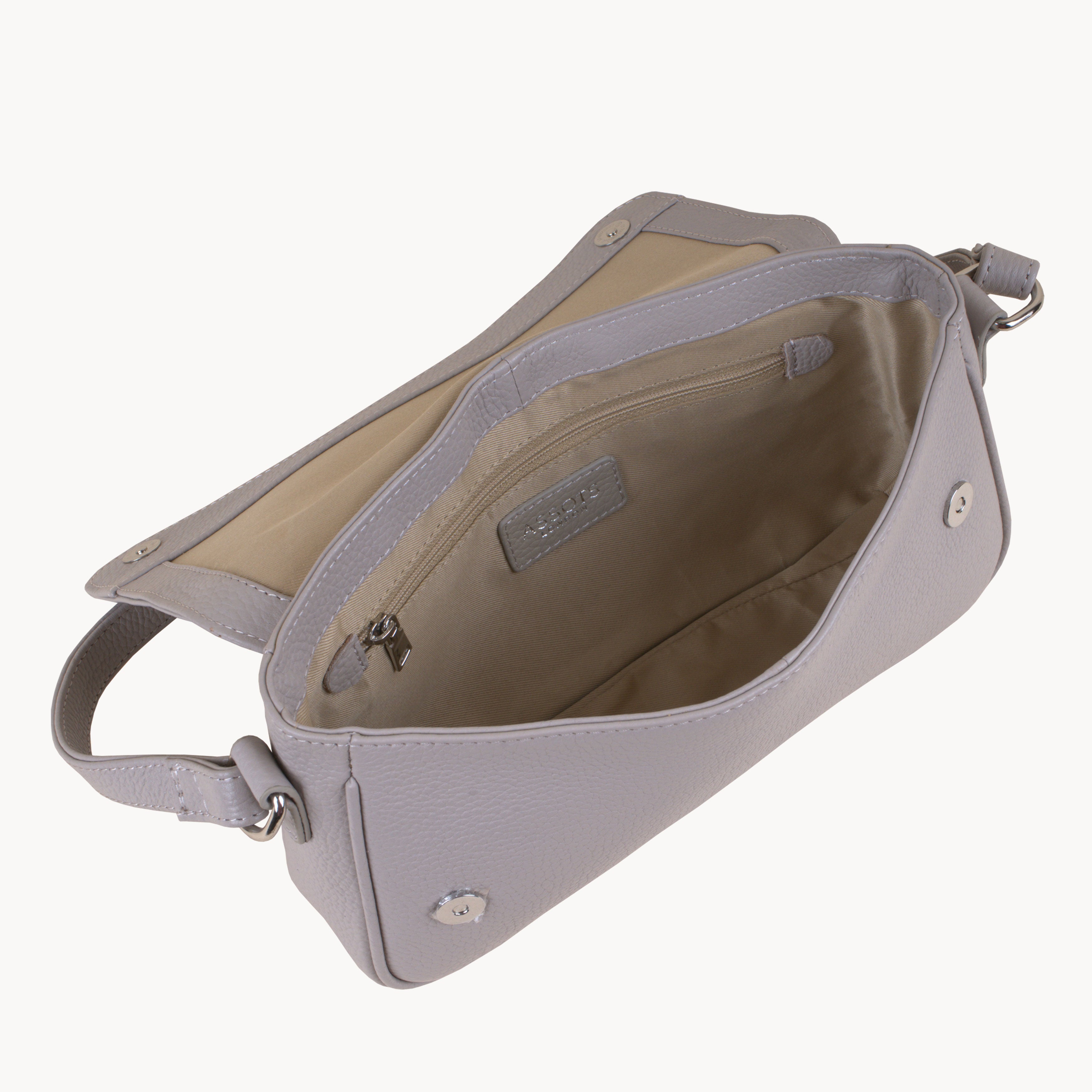 'Beverly' Ice Grey Pebble Grain Real Leather Shoulder Bag