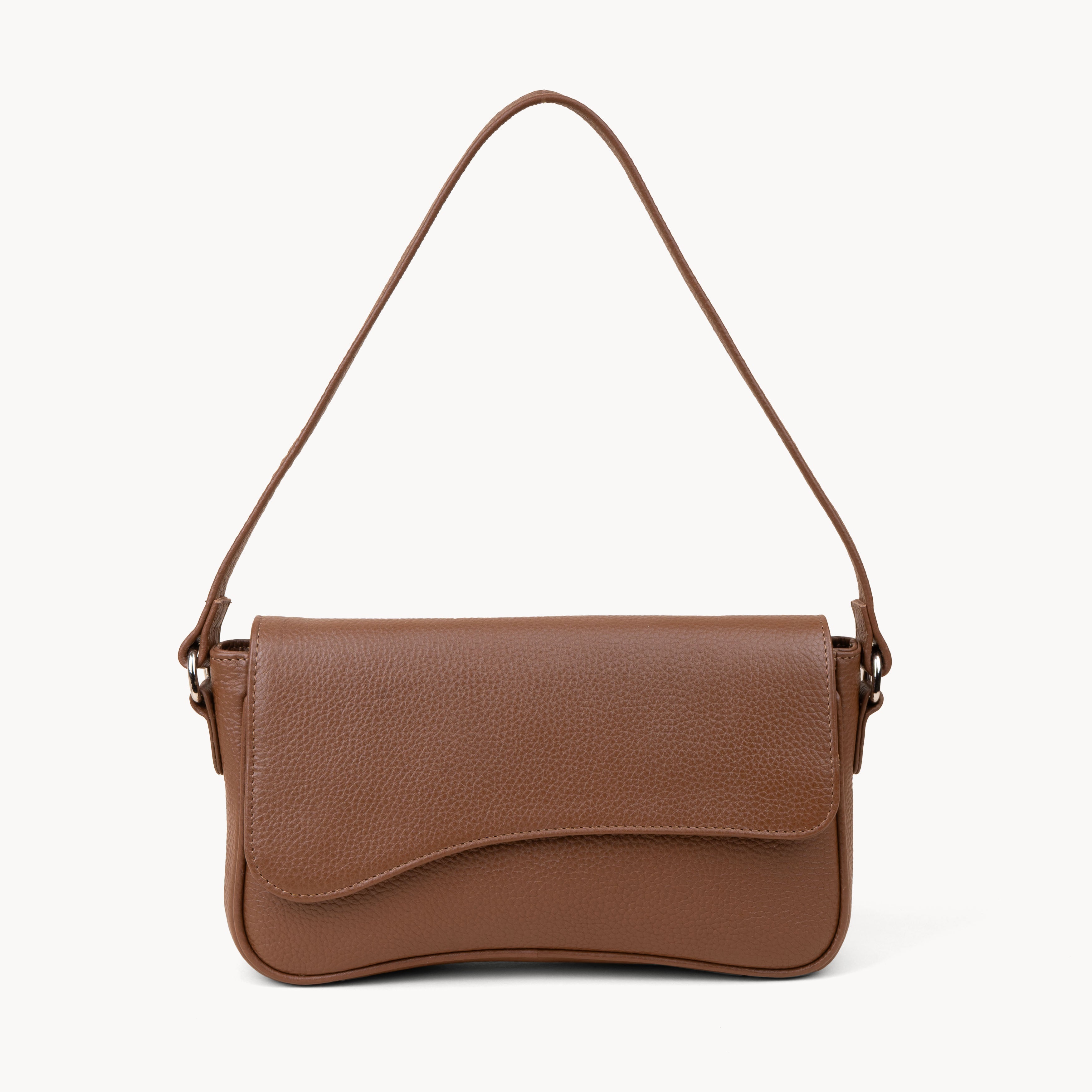 'Beverly' Tan Pebble Grain Real Leather Shoulder Bag