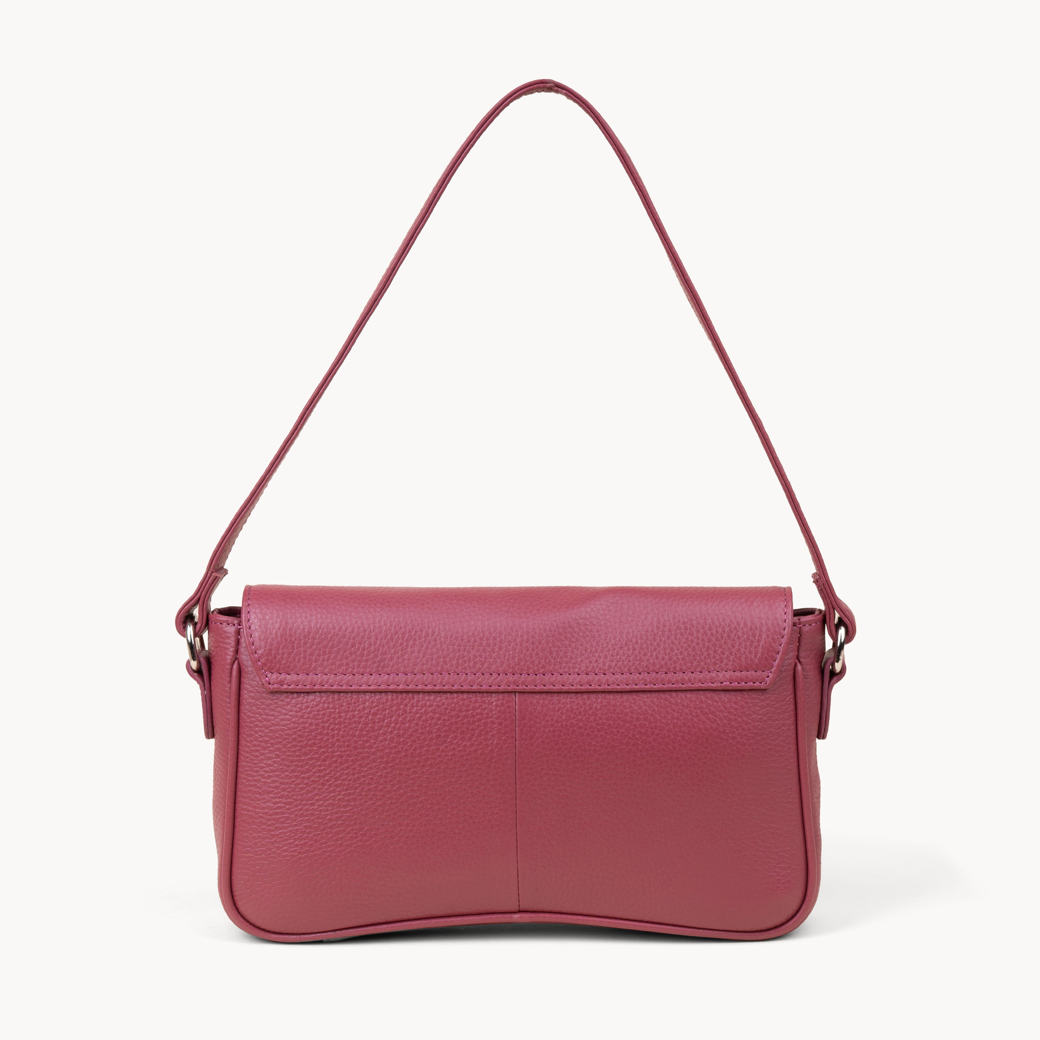 'Beverly' Carmine Pink Pebble Grain Real Leather Shoulder Bag