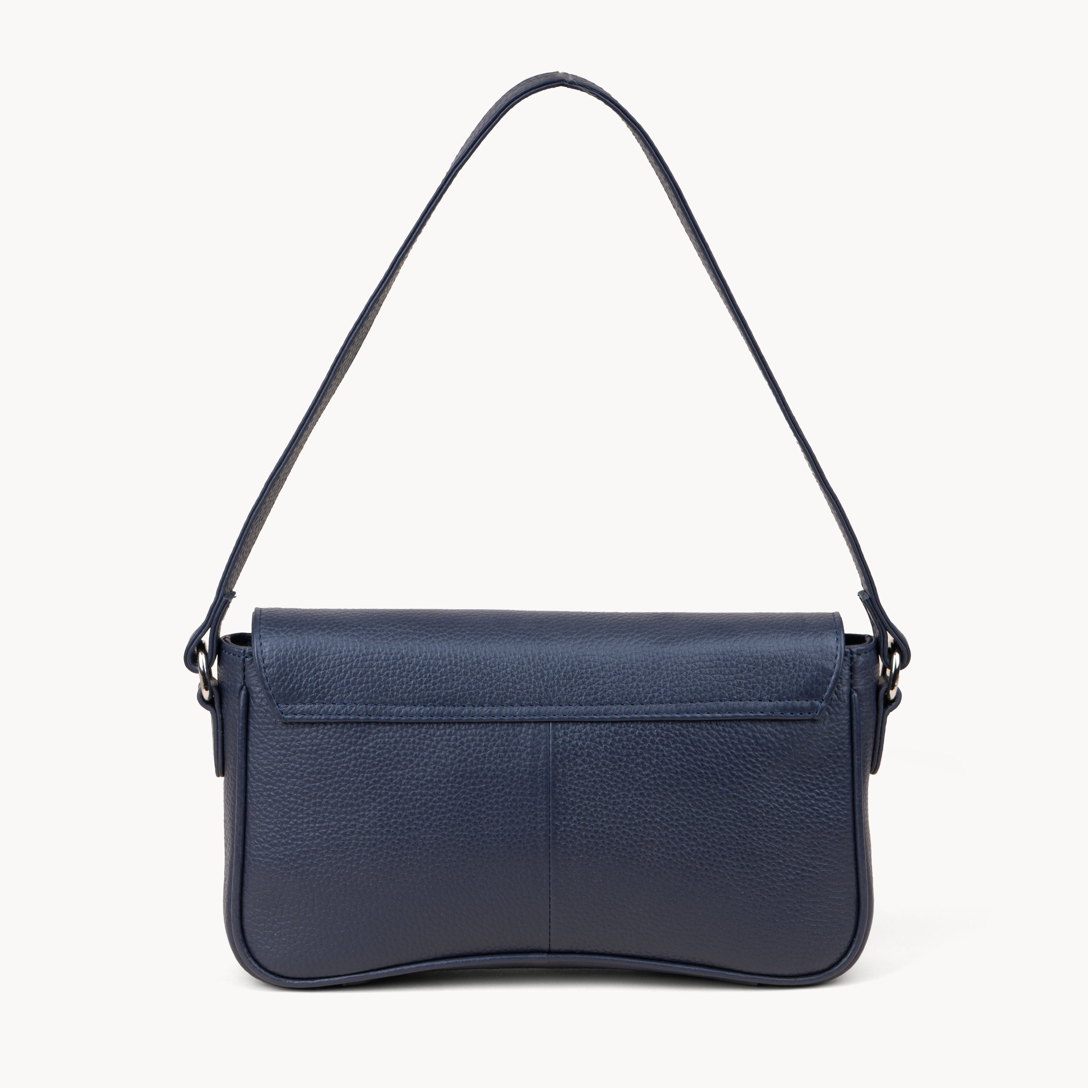 'Beverly' Navy Pebble Grain Real Leather Shoulder Bag