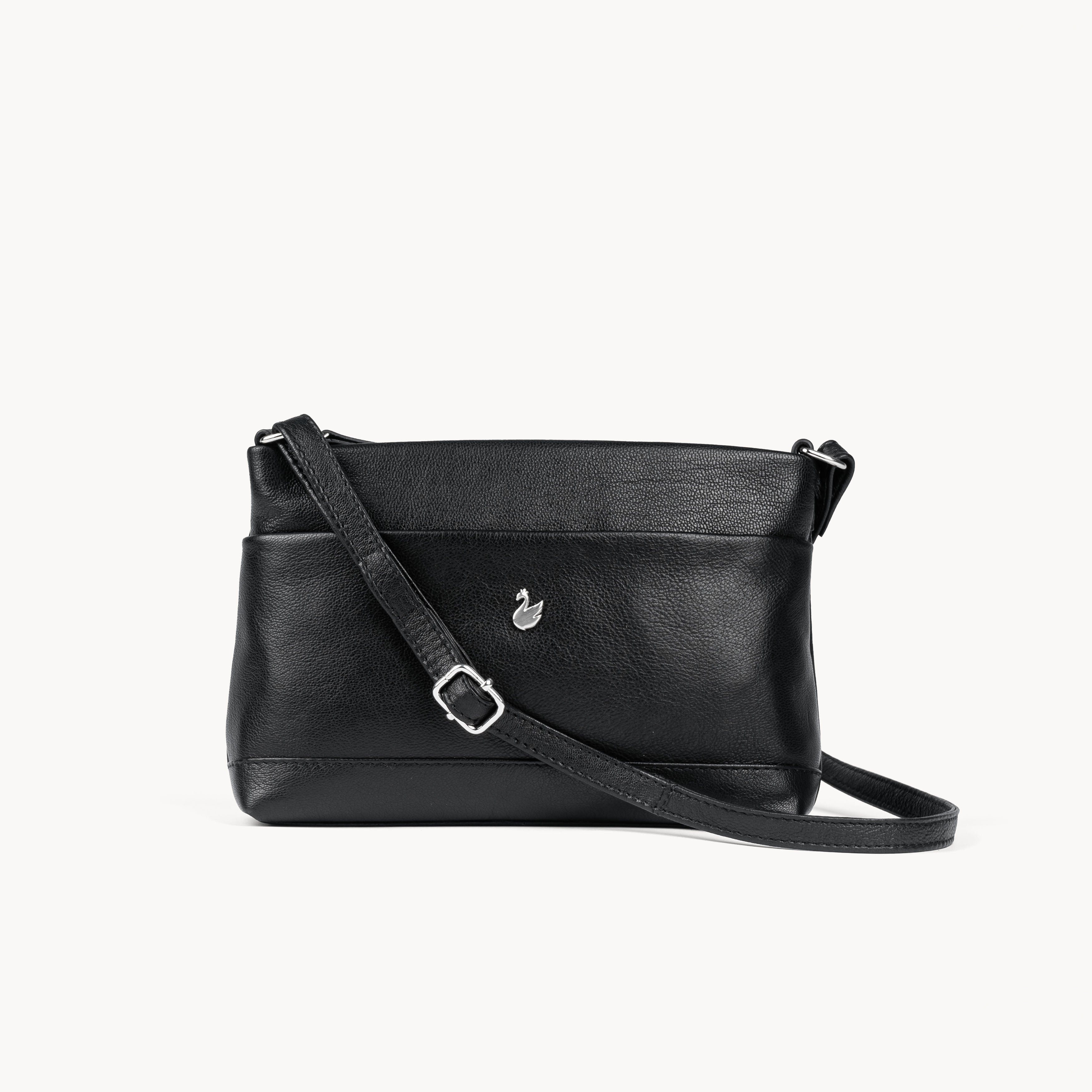 'SANDRA' Black Soft Nappa Full Grain Real Leather Crossbody Bag