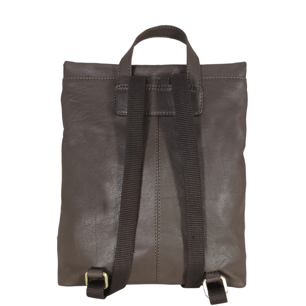 'MERLIN' Mokka Brown Full Grain Leather Zip Around Flap-over Backpack