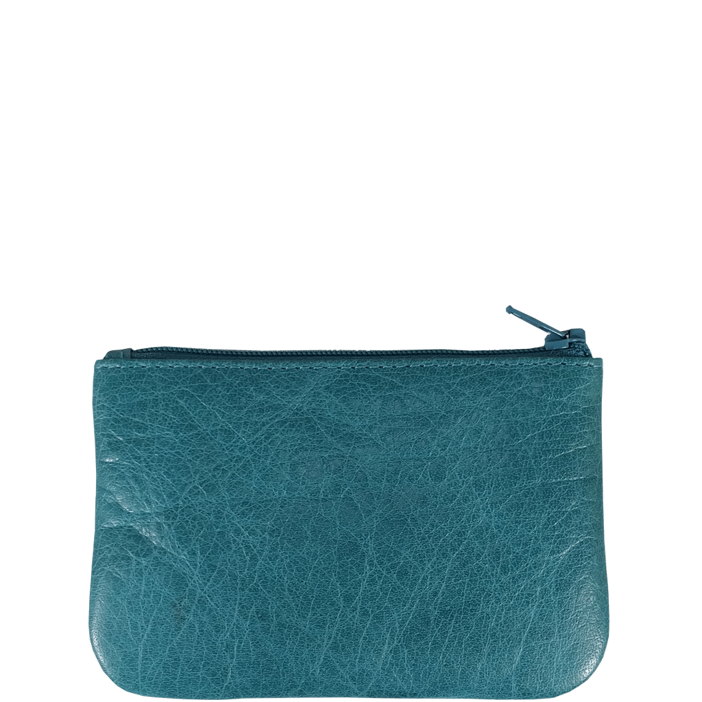 'Poppy' Ocean Blue Full Grain Leather Zip Top Coin Purse